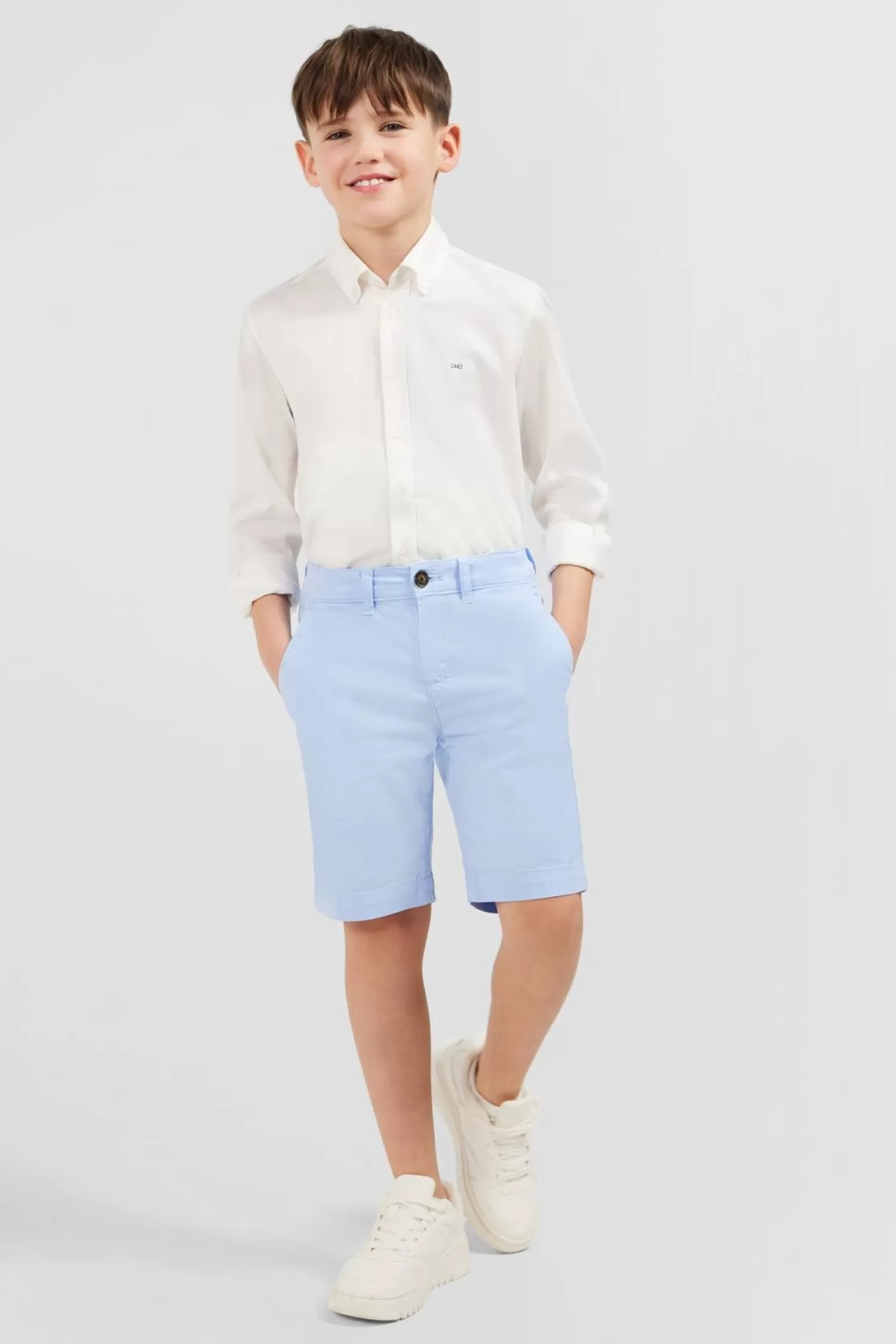 Eden Park Bermuda Chino Bleu Ciel En Coton Stretch-Enfant Enfant