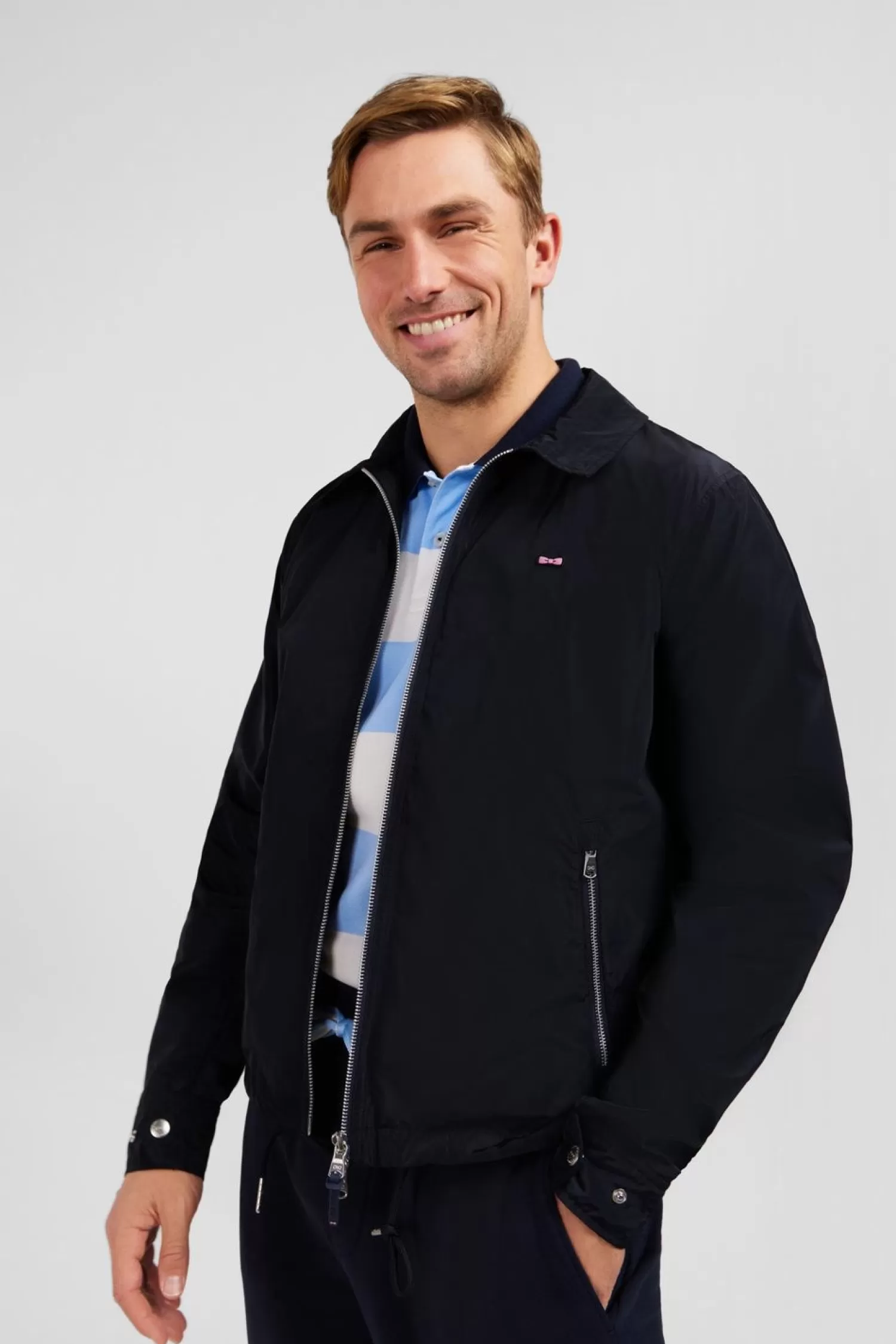 Eden Park Blouson Zippe A Col Classique Marine-Homme Manteaux Et Vestes