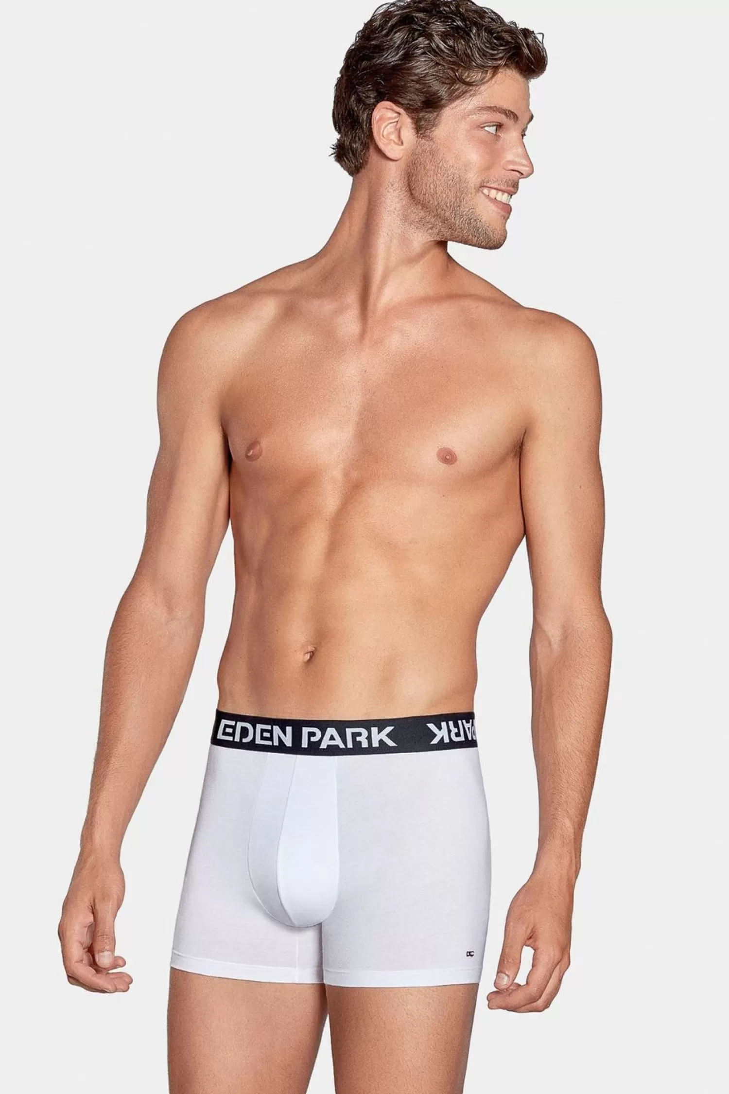 Eden Park Boxer Blanc A Ceinture Elastique Marine En Coton Stretch-Homme Sous-Vêtements