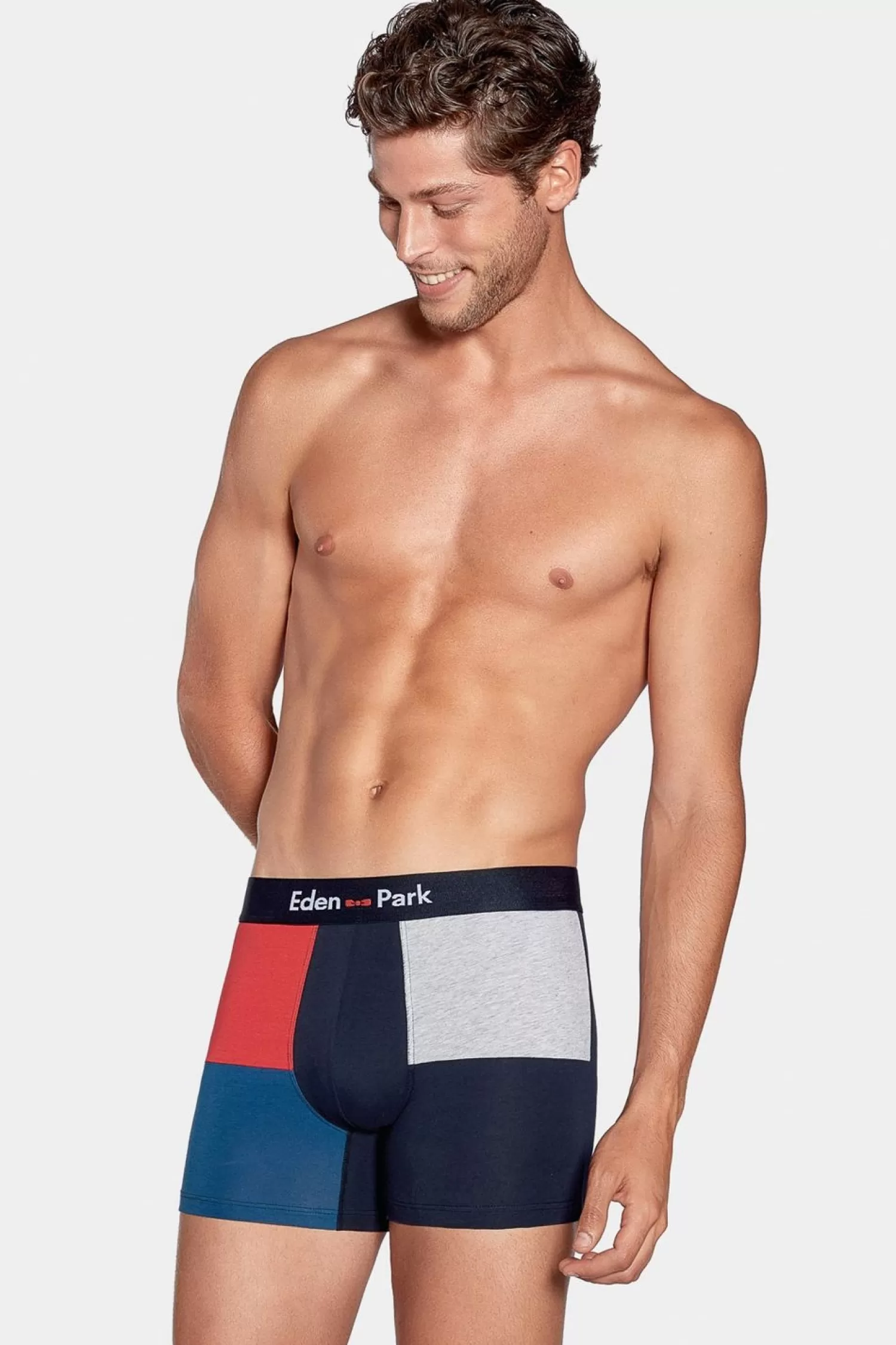 Eden Park Boxer Colorblock Marine Rouge Et Gris En Coton Stretch-Homme Sous-Vêtements