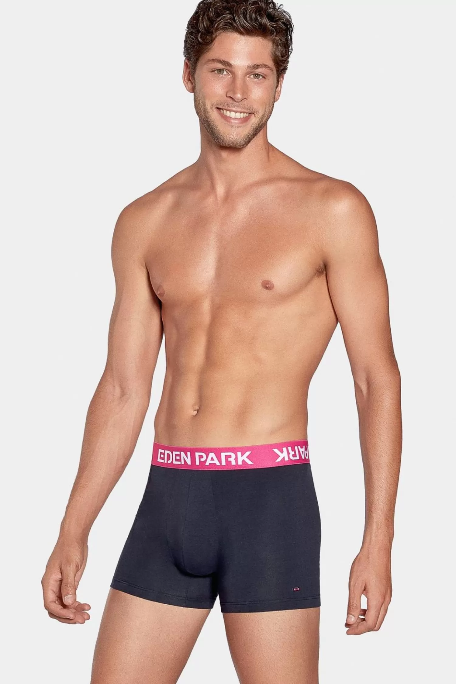 Eden Park Boxer Marine A Ceinture Elastique Rose En Coton Stretch-Homme Sous-Vêtements