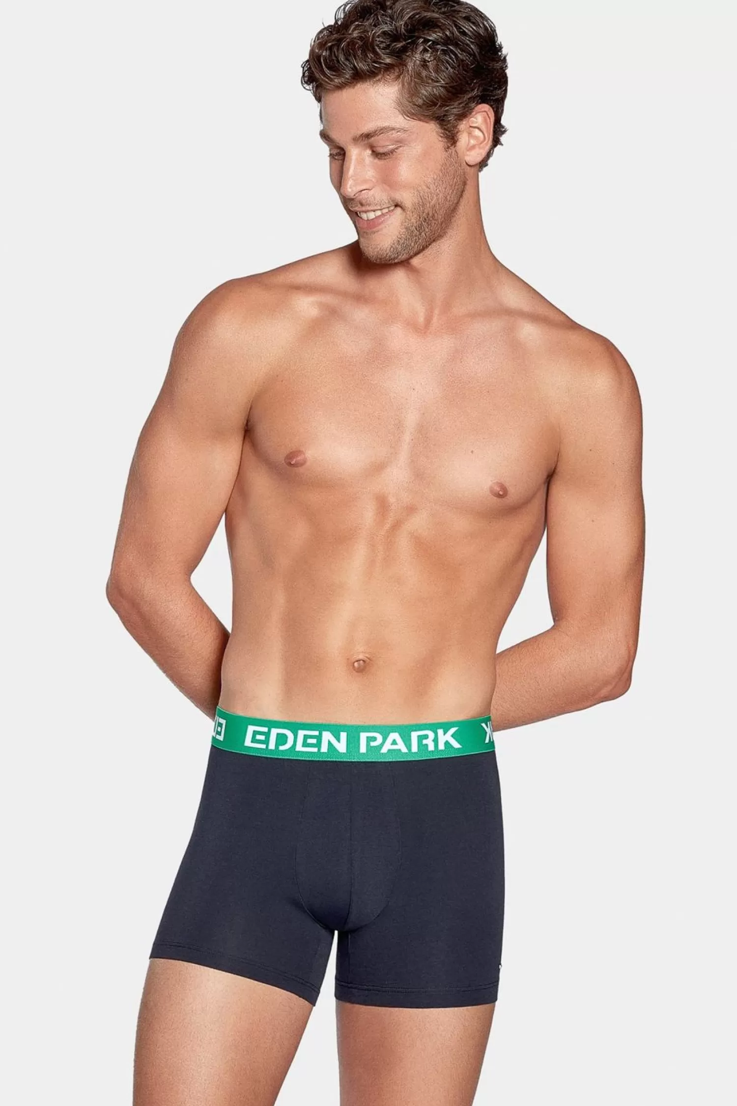 Eden Park Boxer Marine A Ceinture Elastique Verte En Coton Stretch-Homme Sous-Vêtements