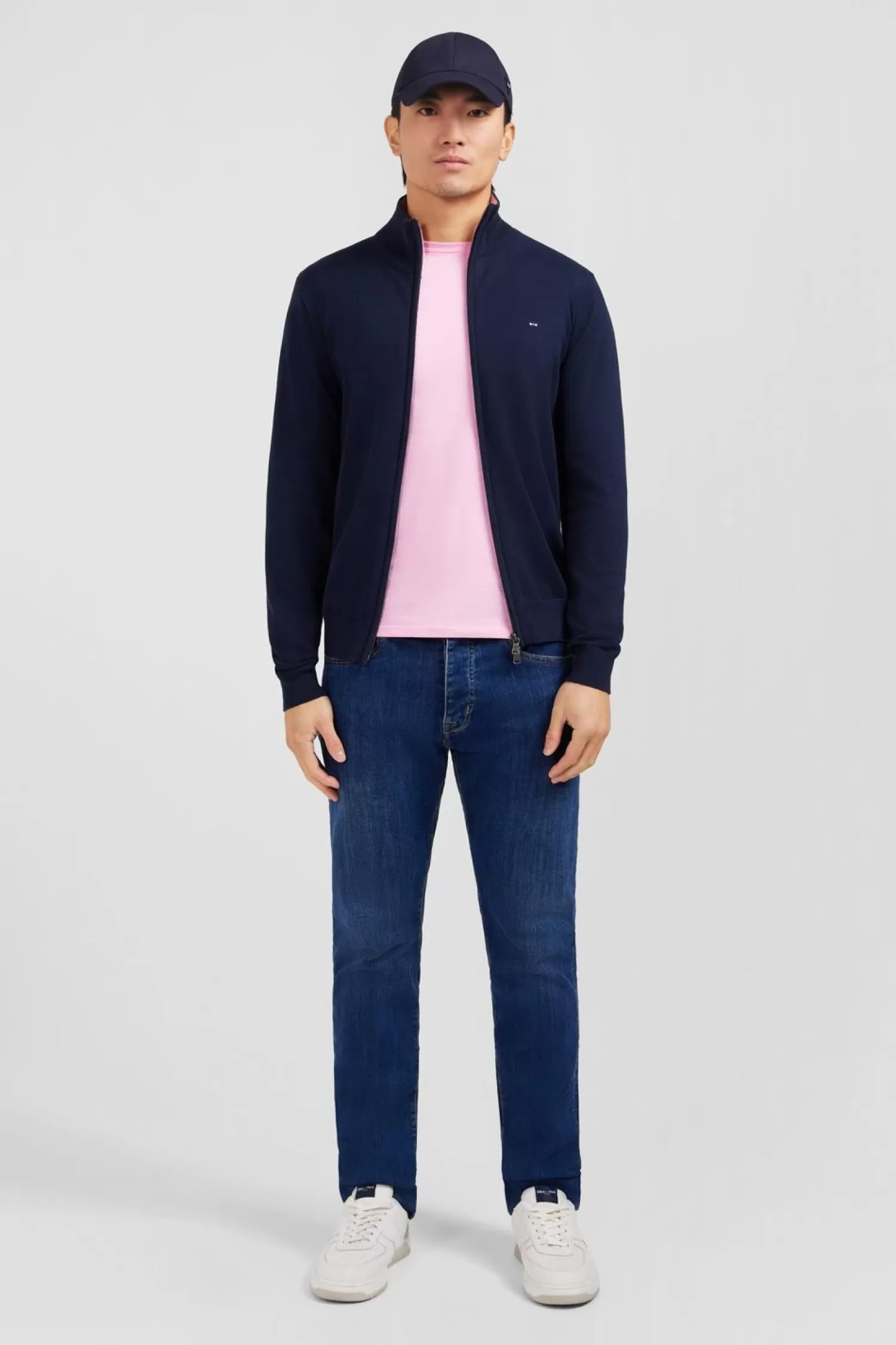 Eden Park Cardigan Bleu Marine Zippe En Coton-Homme Cardigans