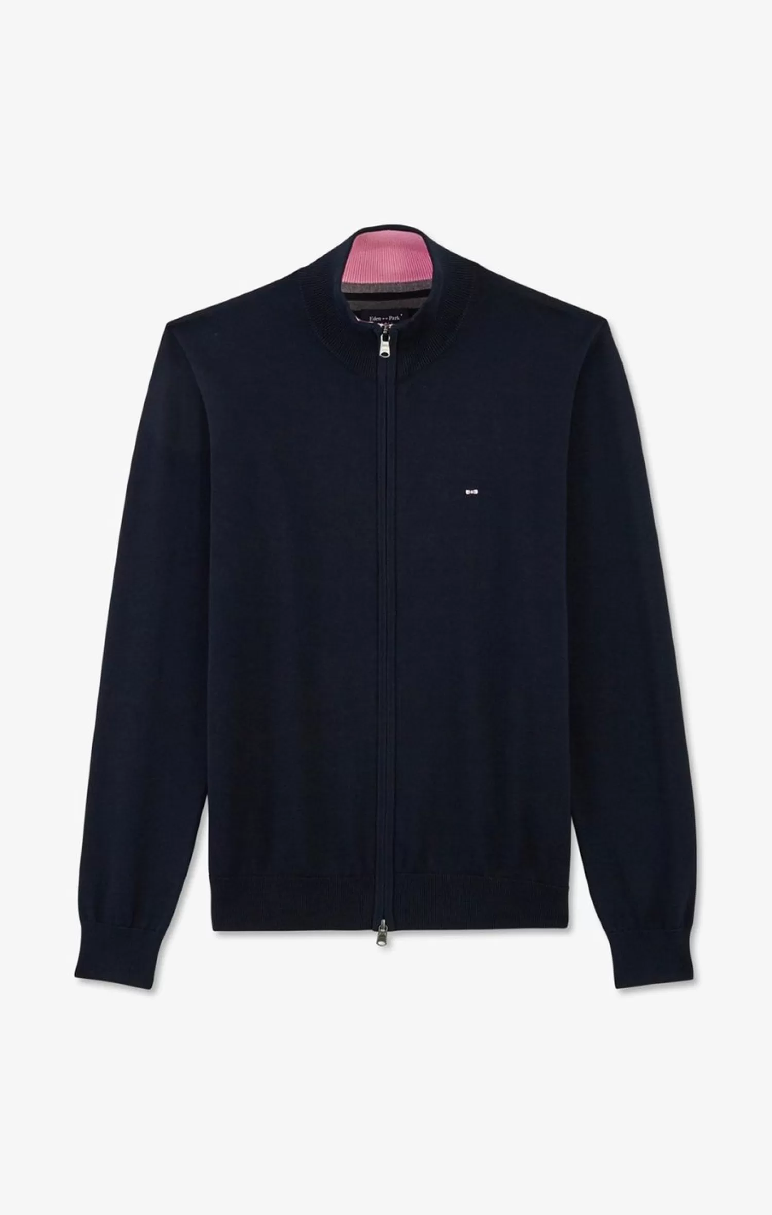 Eden Park Cardigan Bleu Marine Zippe En Coton-Homme Cardigans