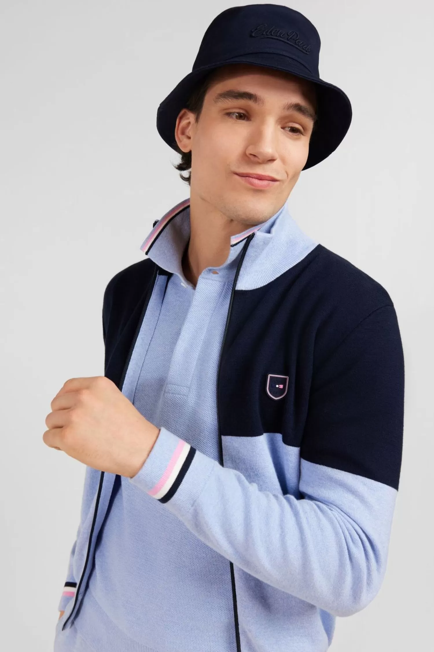 Eden Park Cardigan Zippe Bleu Colorblock-Homme Cardigans