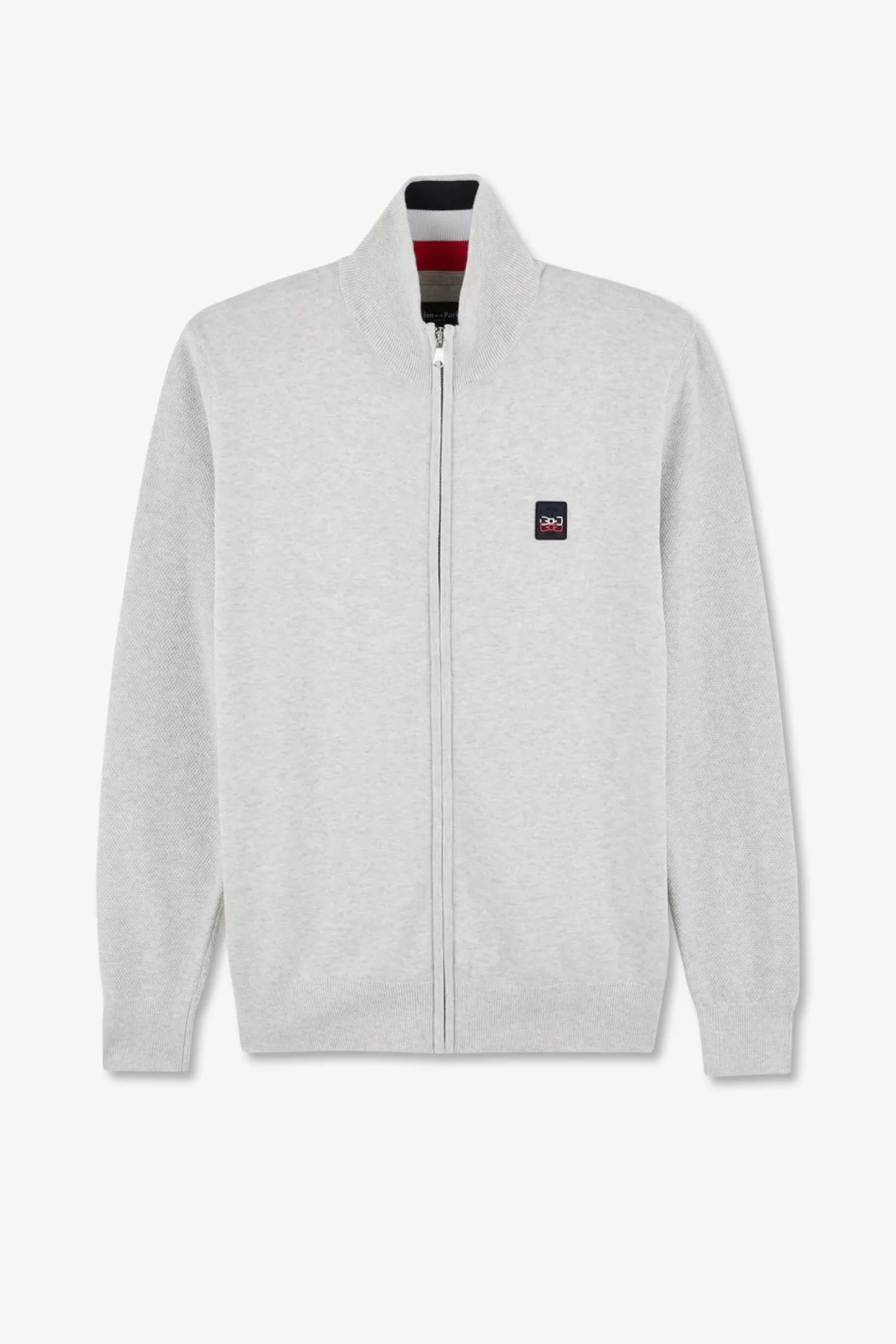 Eden Park Cardigan Zippe Gris En Coton Embleme Tricolore-Homme Cardigans