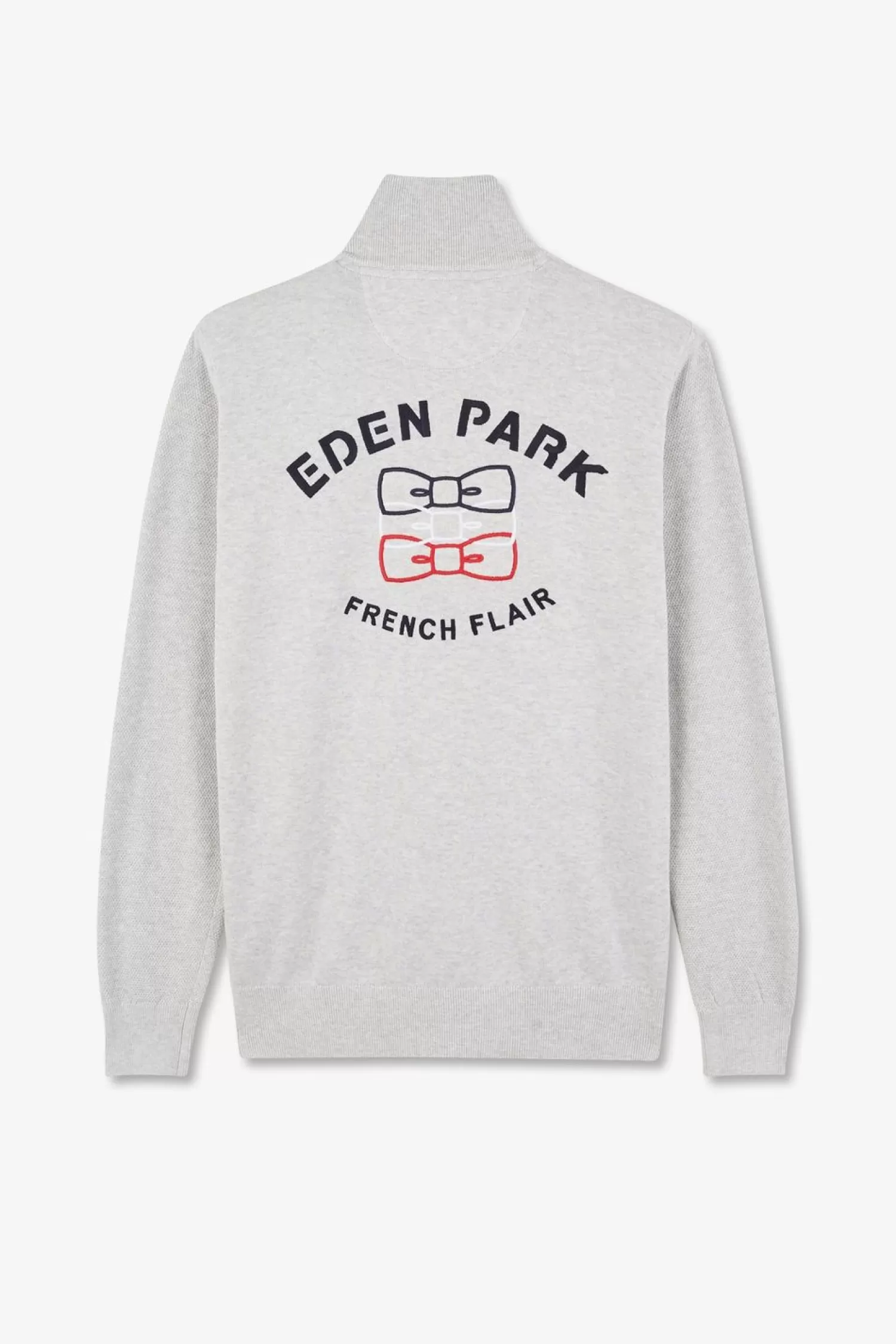 Eden Park Cardigan Zippe Gris En Coton Embleme Tricolore-Homme Cardigans