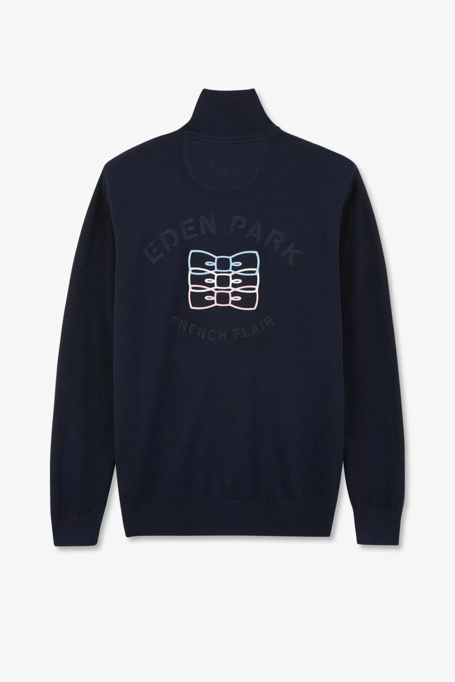 Eden Park Cardigan Zippe Marine En Coton Embleme Tricolore-Homme Cardigans