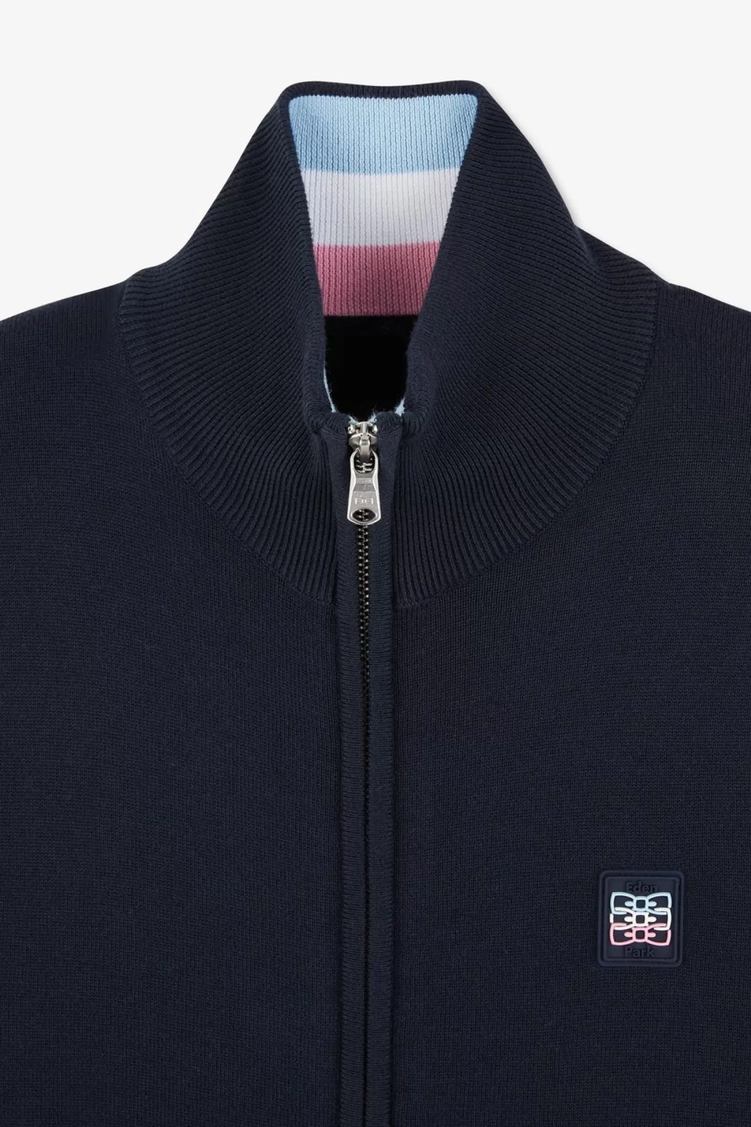 Eden Park Cardigan Zippe Marine En Coton Embleme Tricolore-Homme Cardigans