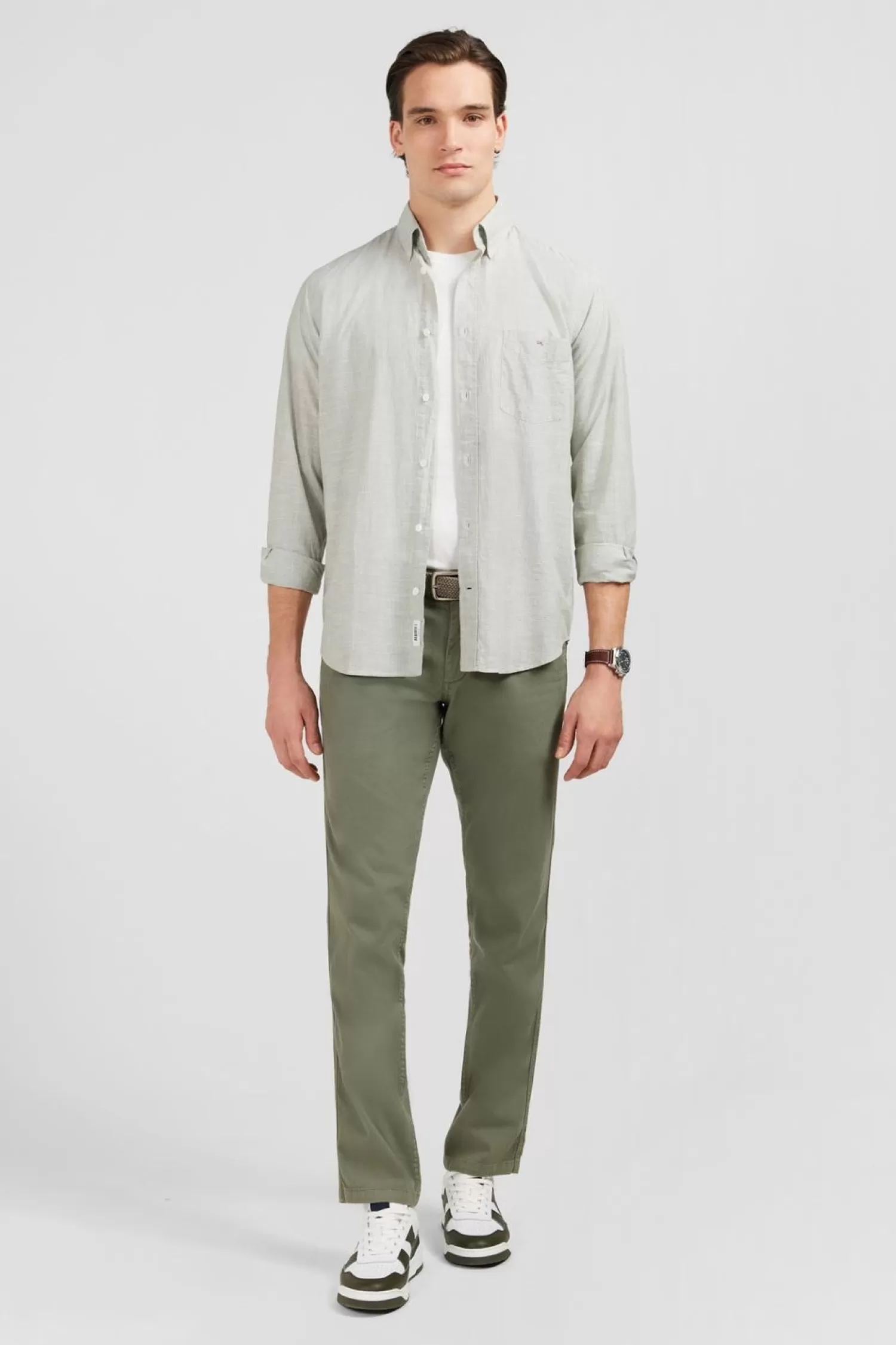 Eden Park Chemise Beige Clair En Coton Dobby-Homme Chemises