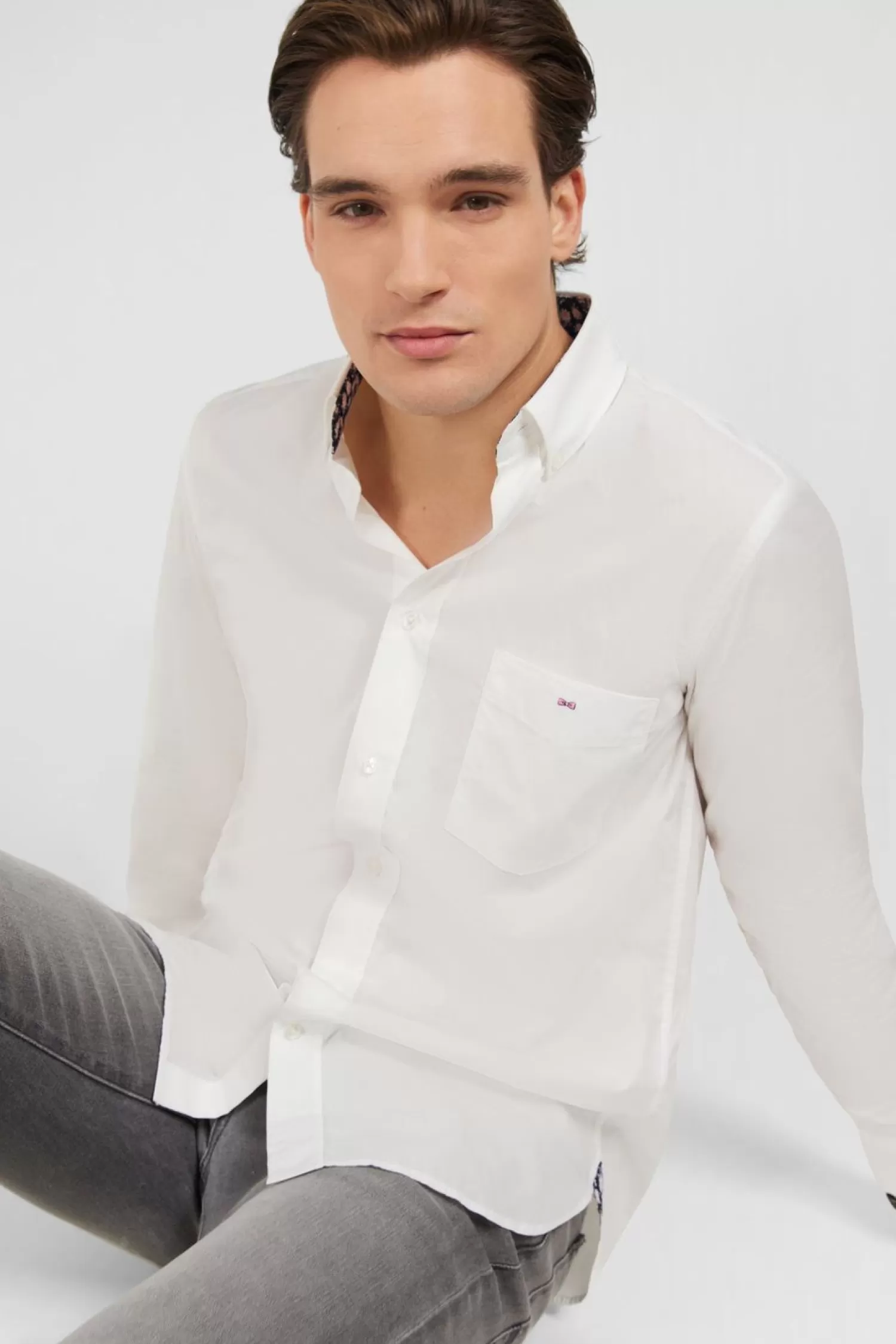 Eden Park Chemise Blanche A Coudieres Fleuries-Homme Chemises