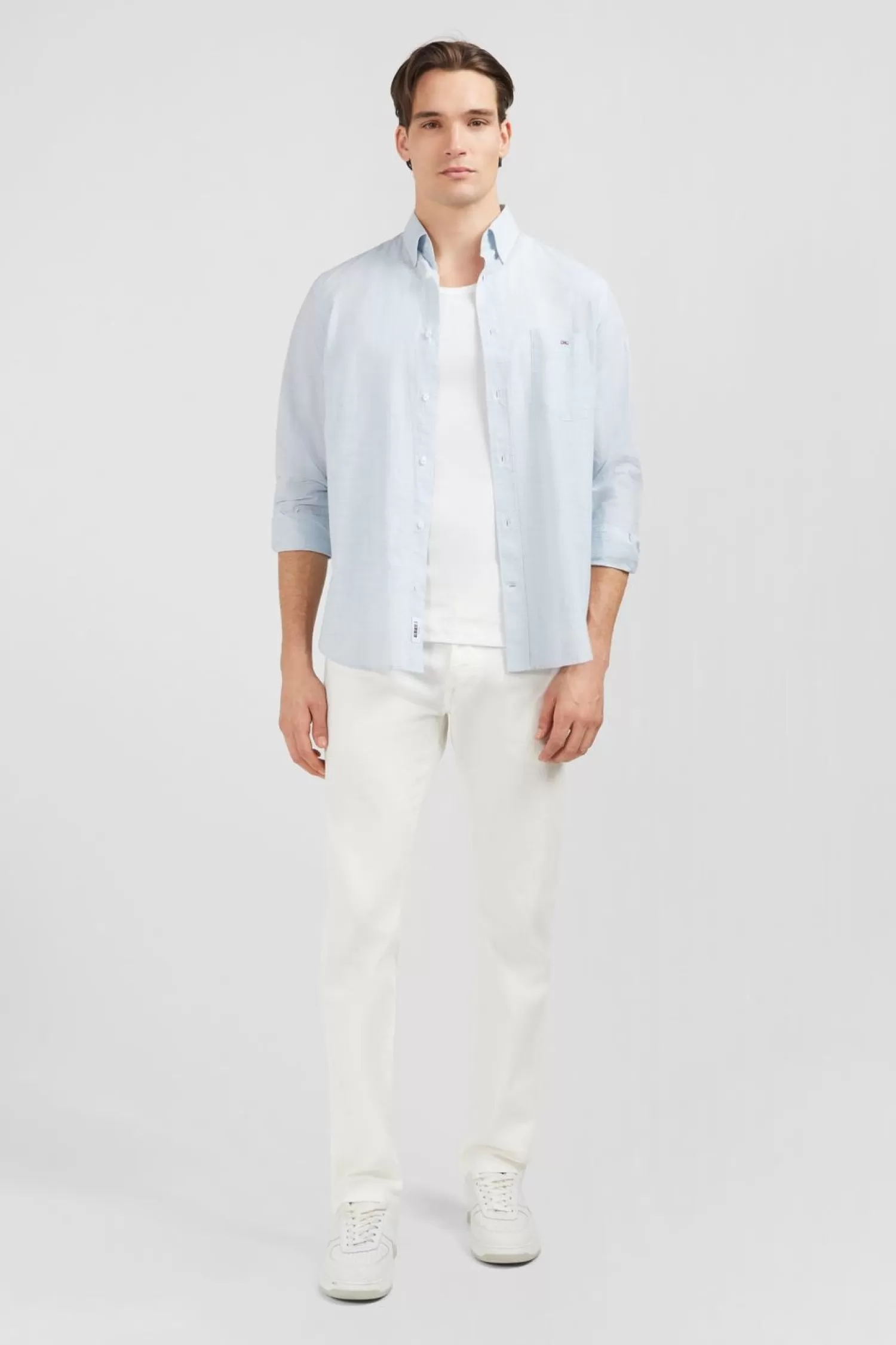 Eden Park Chemise Bleu Clair En Coton Dobby-Homme Chemises