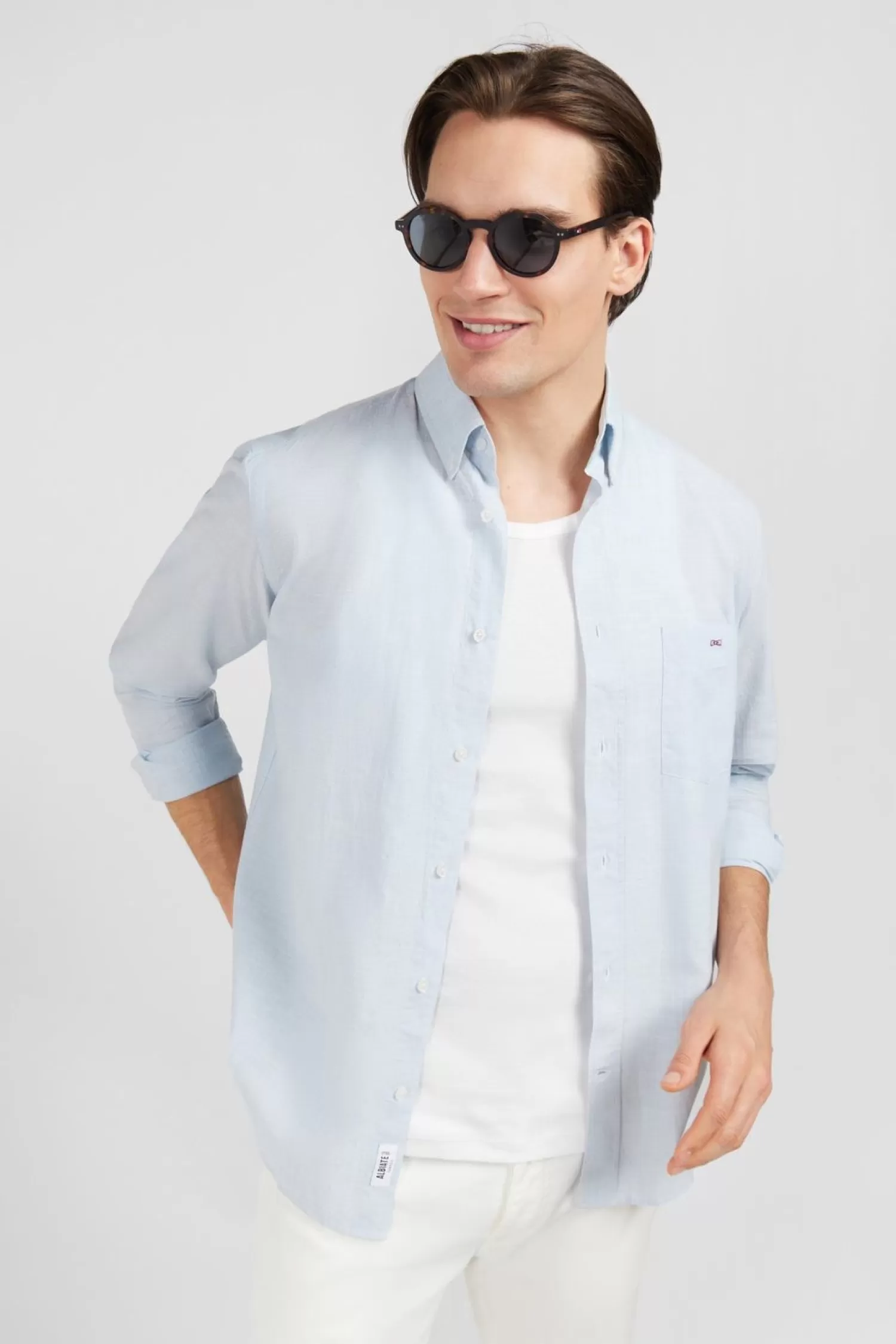 Eden Park Chemise Bleu Clair En Coton Dobby-Homme Chemises