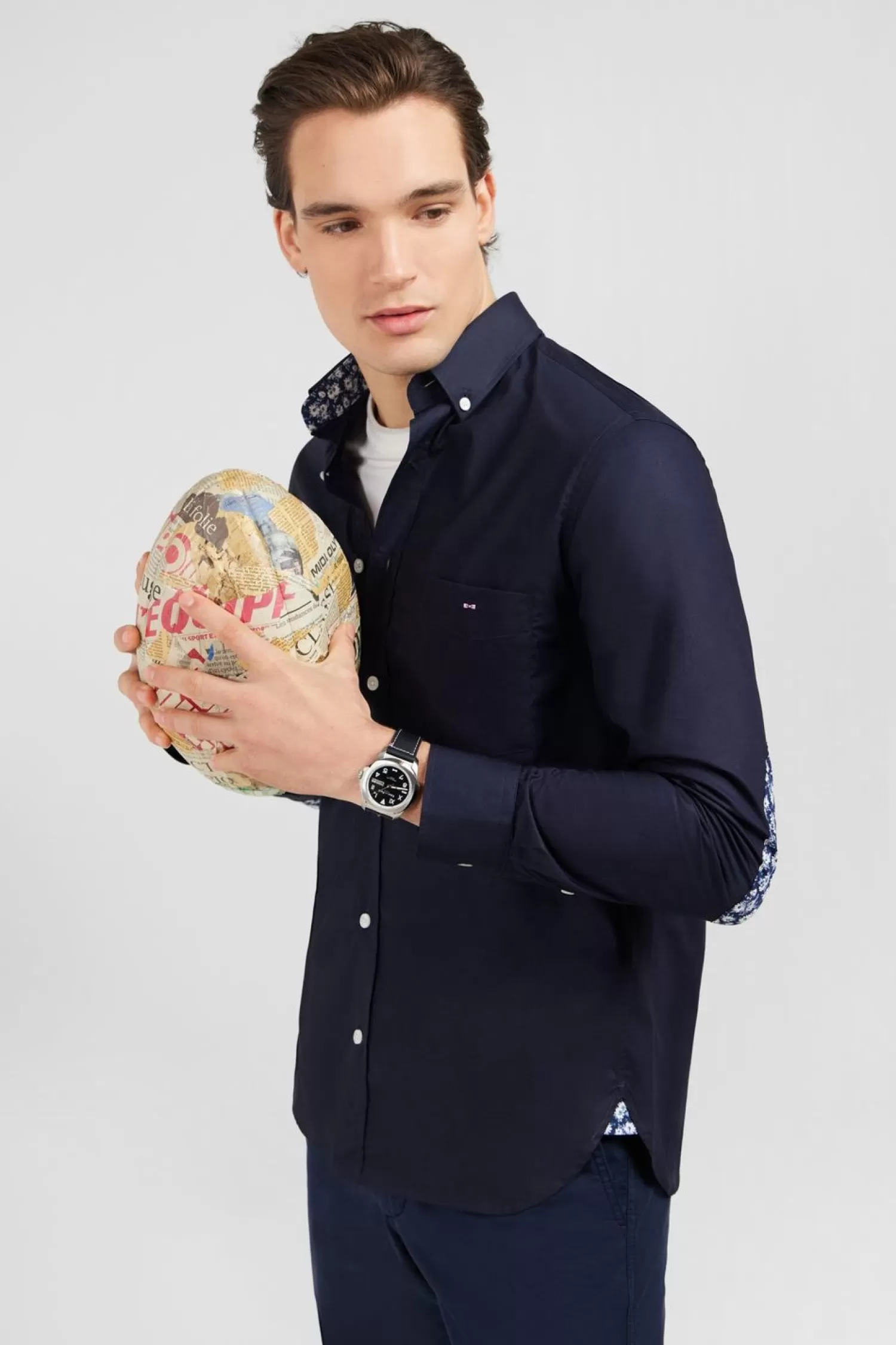 Eden Park Chemise Bleu Marine A Coudieres Fleuries-Homme Chemises