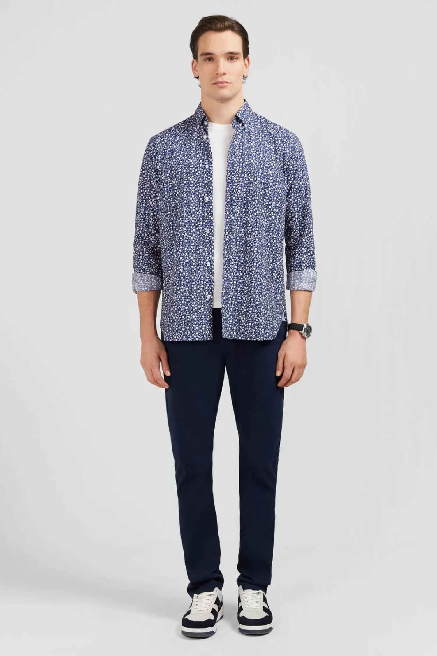 Eden Park Chemise Bleu Marine A Micro Motif Fleuri-Homme Chemises