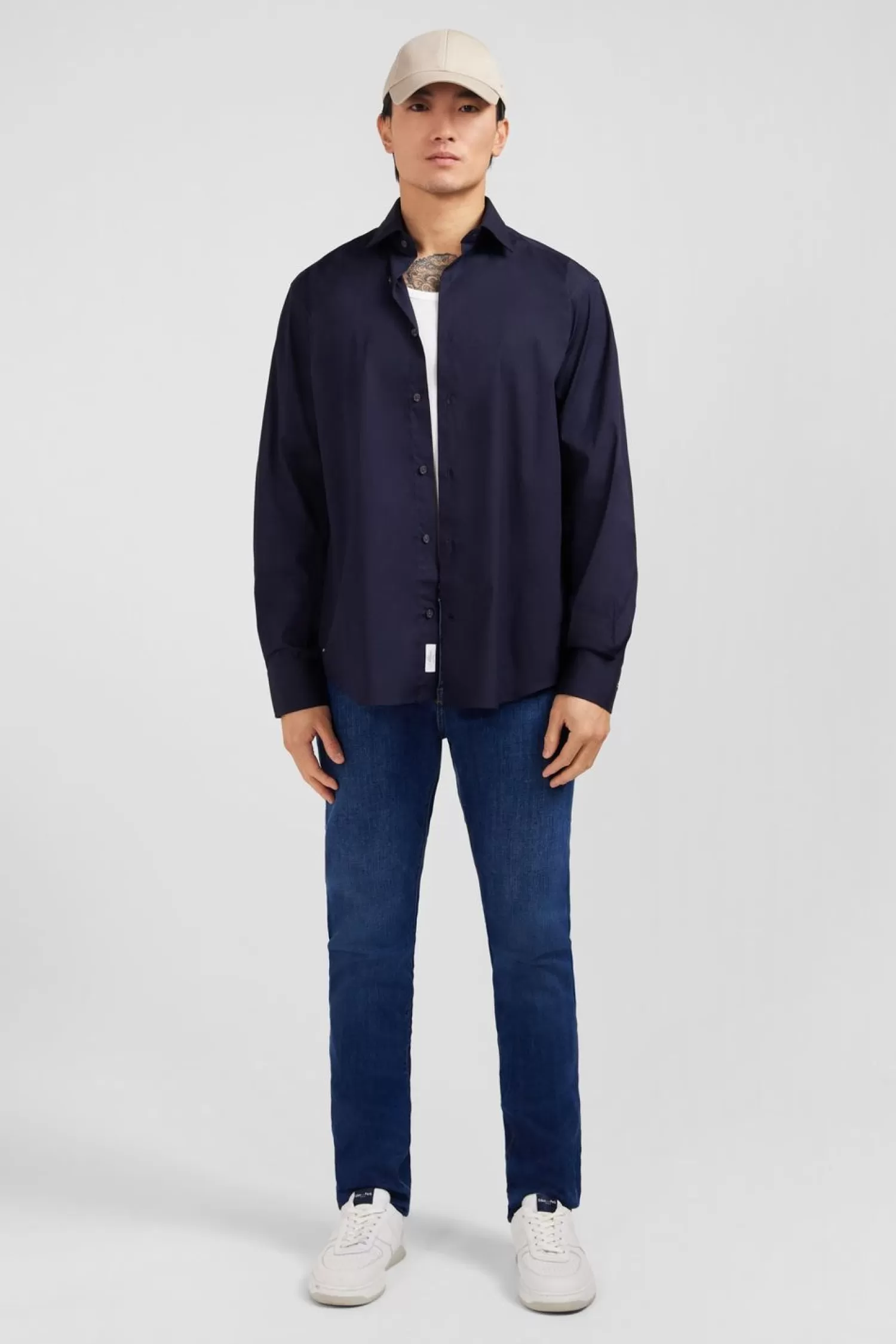 Eden Park Chemise Bleu Marine Regular En Popeline Stretch-Homme Chemises