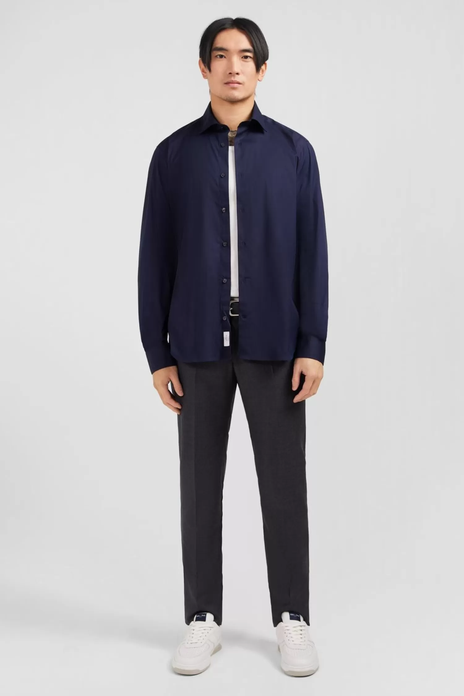 Eden Park Chemise Bleu Marine Slim En Popeline Stretch-Homme Chemises