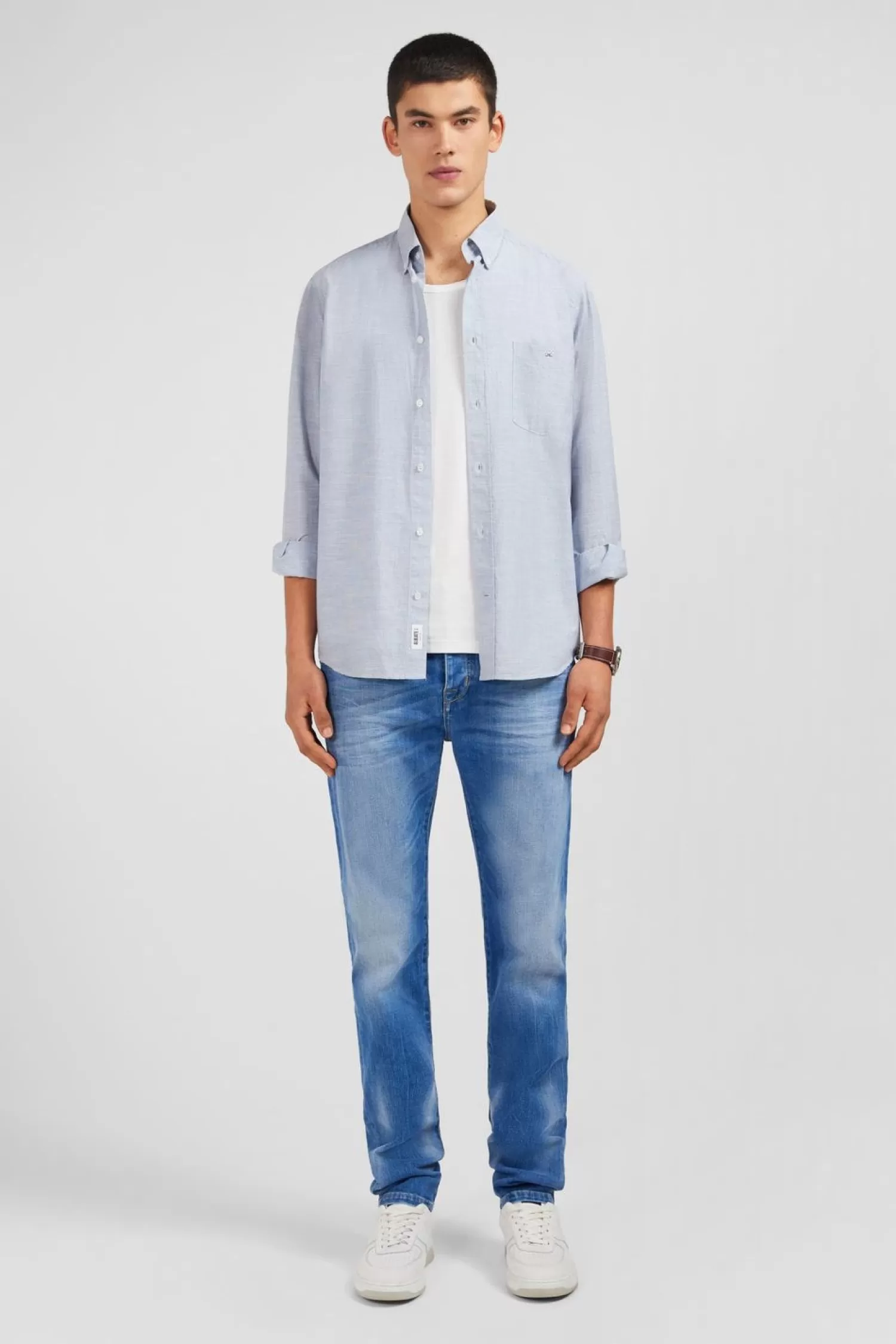 Eden Park Chemise Bleue En Coton Dobby-Homme Chemises