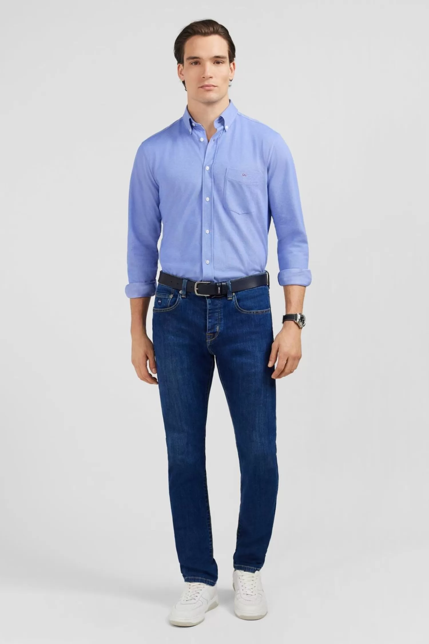 Eden Park Chemise Slim En Coton Pinpoint Bleu-Homme Chemises