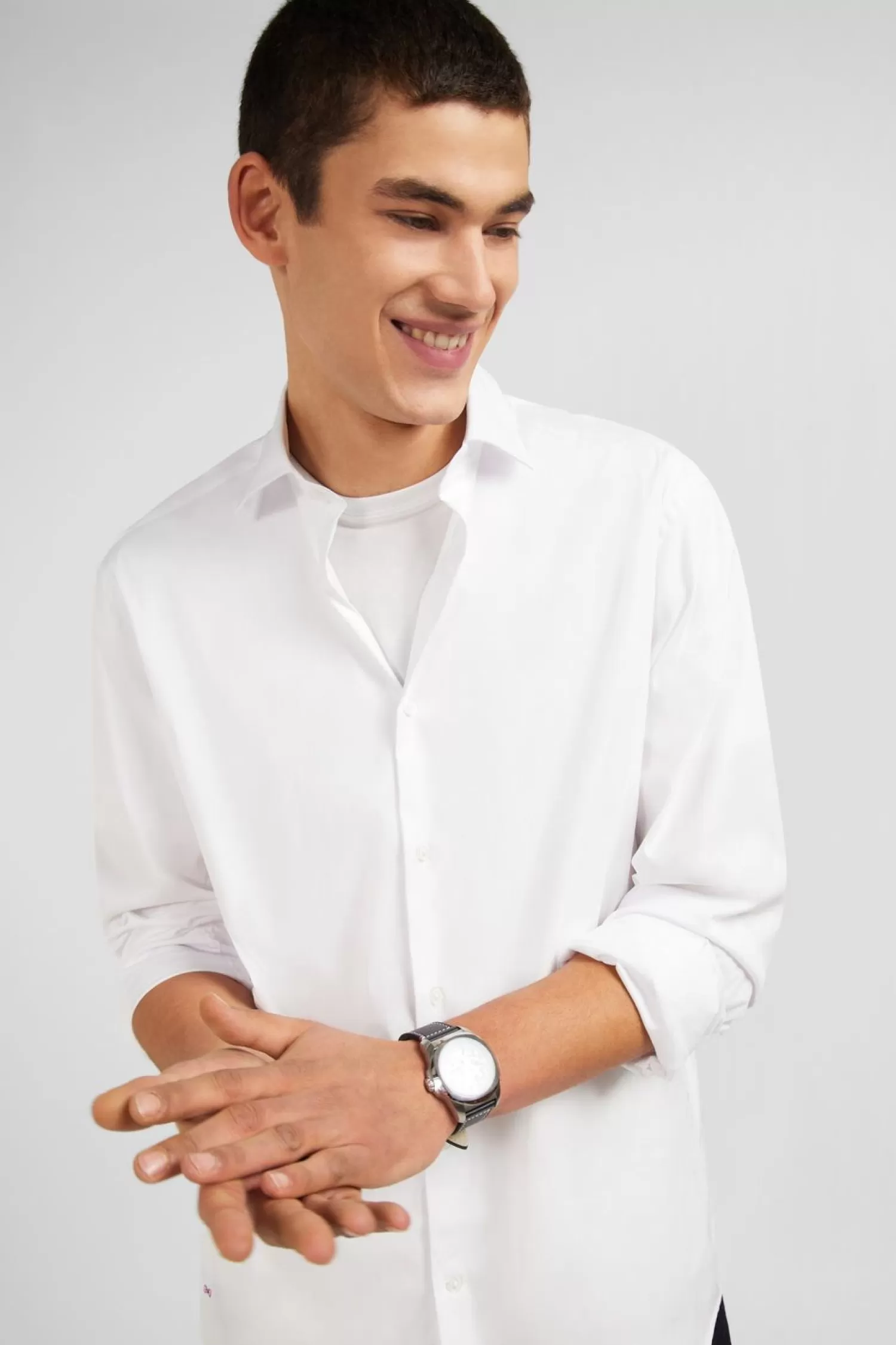 Eden Park Chemise Unie Blanche En Coton Coupe Classique-Homme Chemises