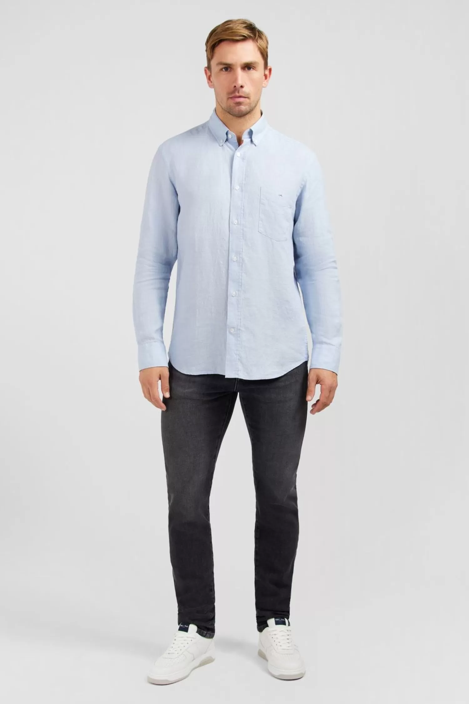 Eden Park Chemise Unie Bleu Clair En Lin-Homme Chemises