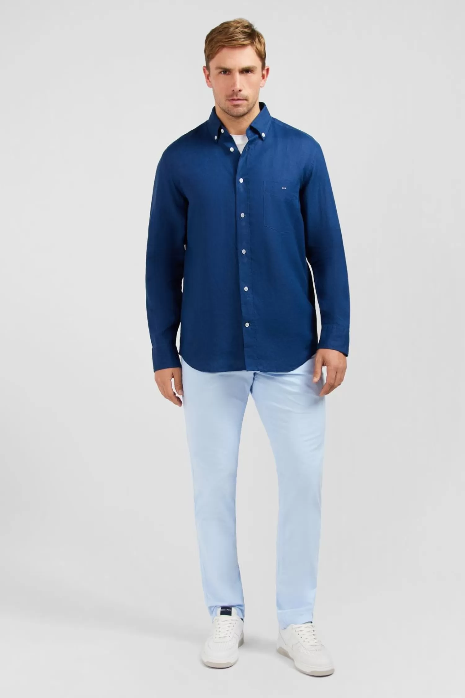 Eden Park Chemise Unie Bleue En Lin-Homme Chemises