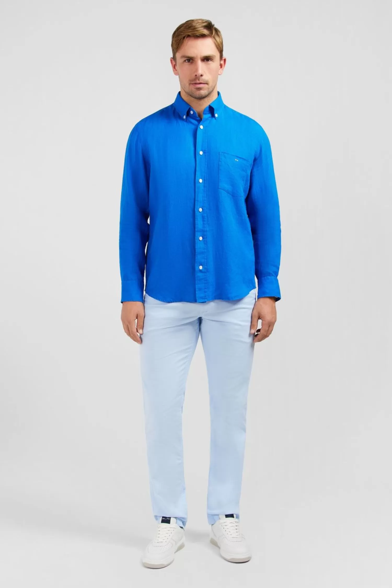 Eden Park Chemise Unie Bleue En Lin-Homme Chemises