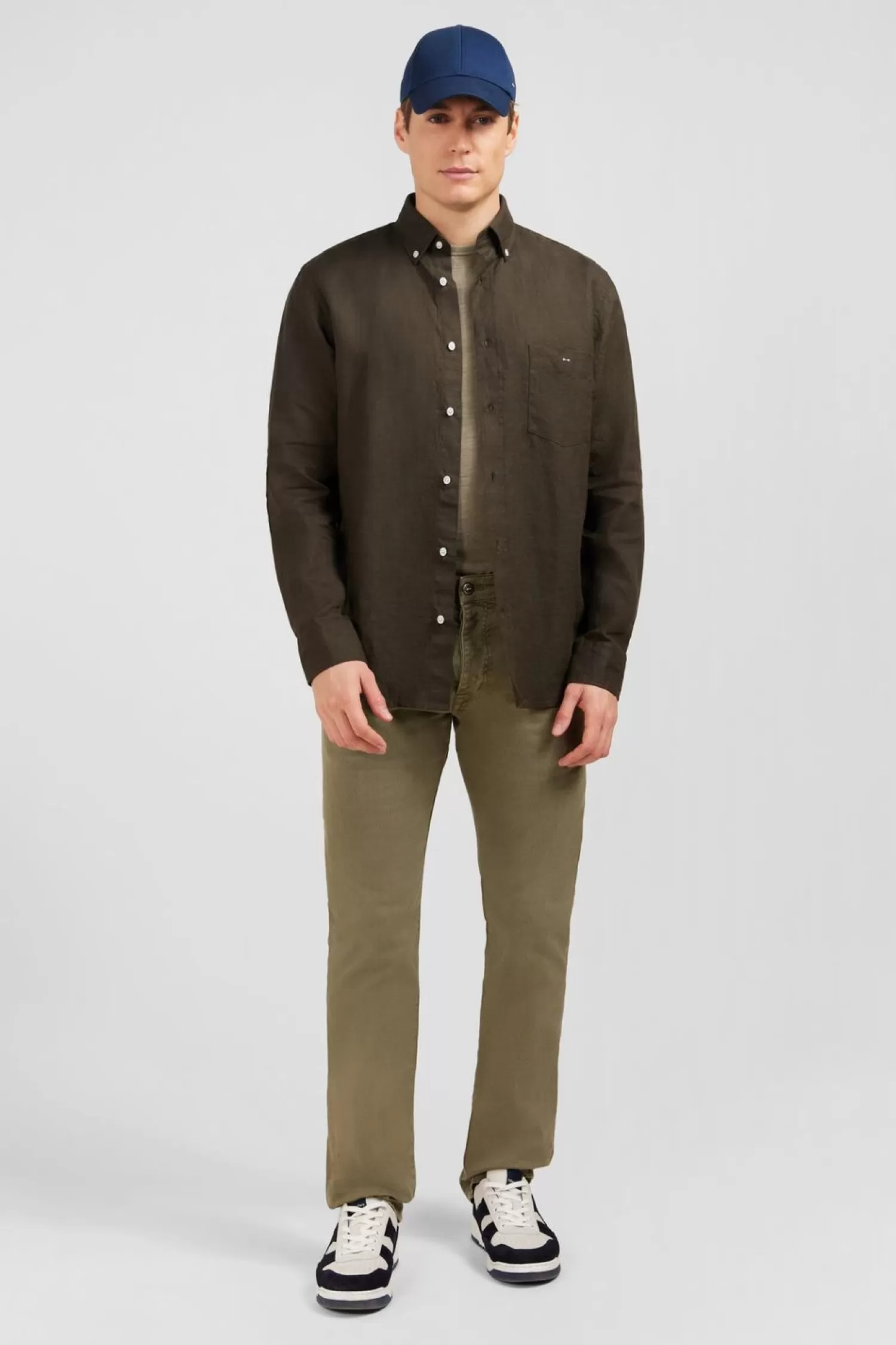 Eden Park Chemise Unie Kaki En Lin-Homme Chemises