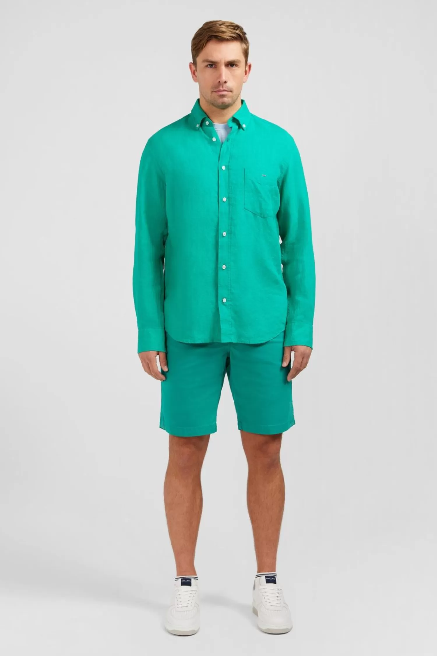 Eden Park Chemise Unie Verte En Lin-Homme Chemises