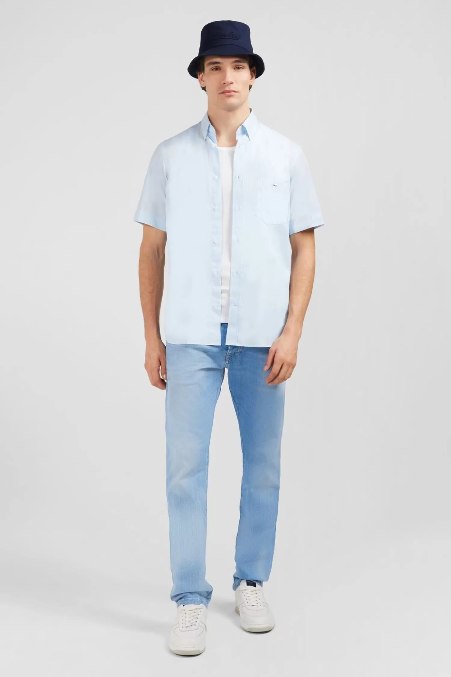 Eden Park Chemisette Bleu Clair En Coton Dobby-Homme Chemisettes