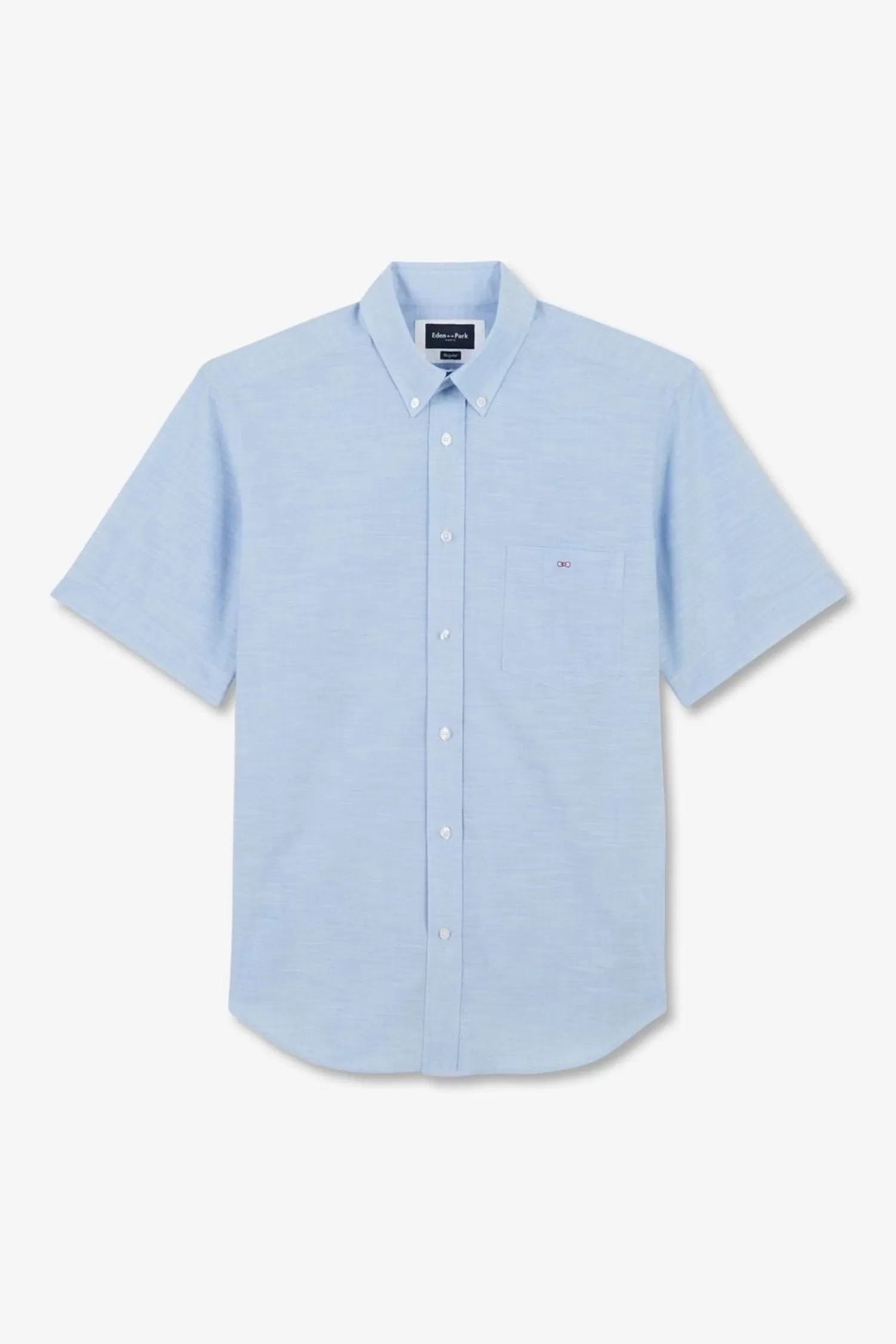 Eden Park Chemisette Bleue En Coton Dobby-Homme Chemisettes