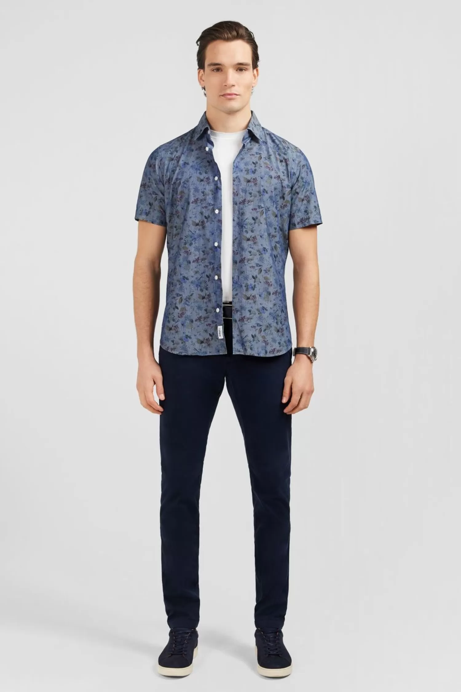 Eden Park Chemisette En Denim A Motif Fleurs Et Feuilles-Homme Chemisettes