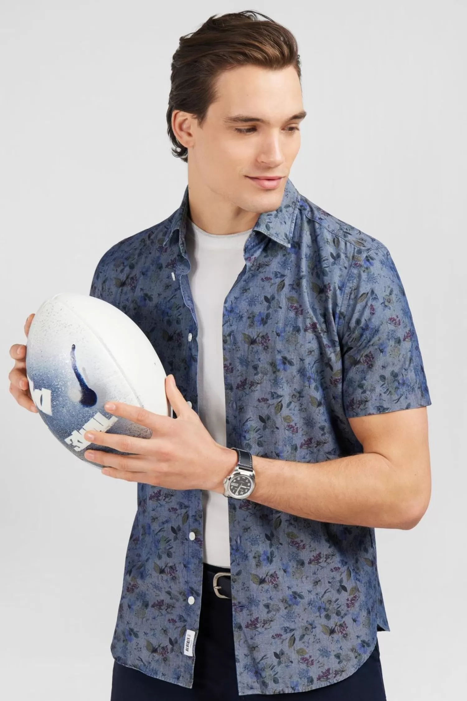 Eden Park Chemisette En Denim A Motif Fleurs Et Feuilles-Homme Chemisettes