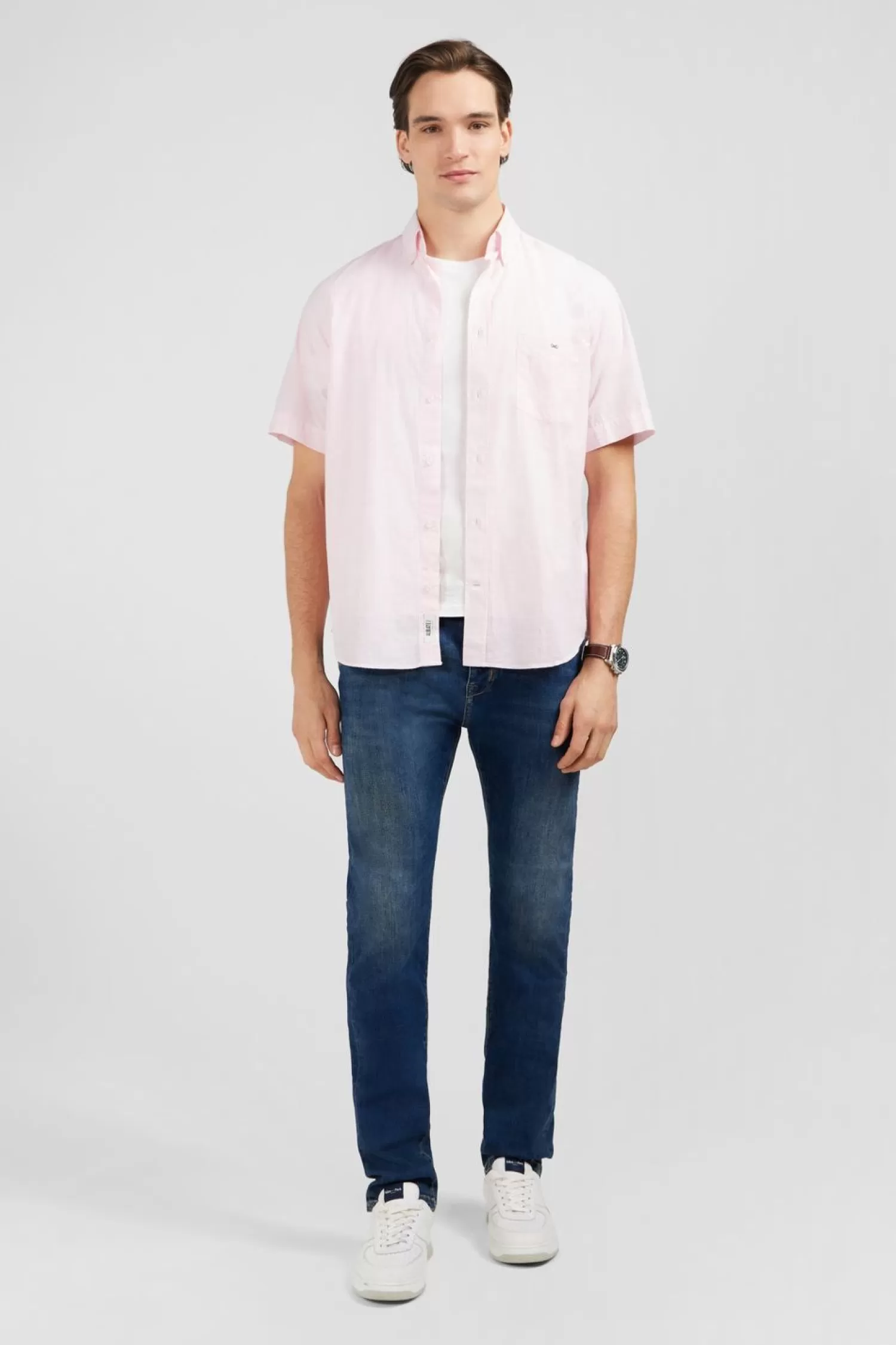 Eden Park Chemisette Rayee Rose En Coton Dobby-Homme Chemisettes