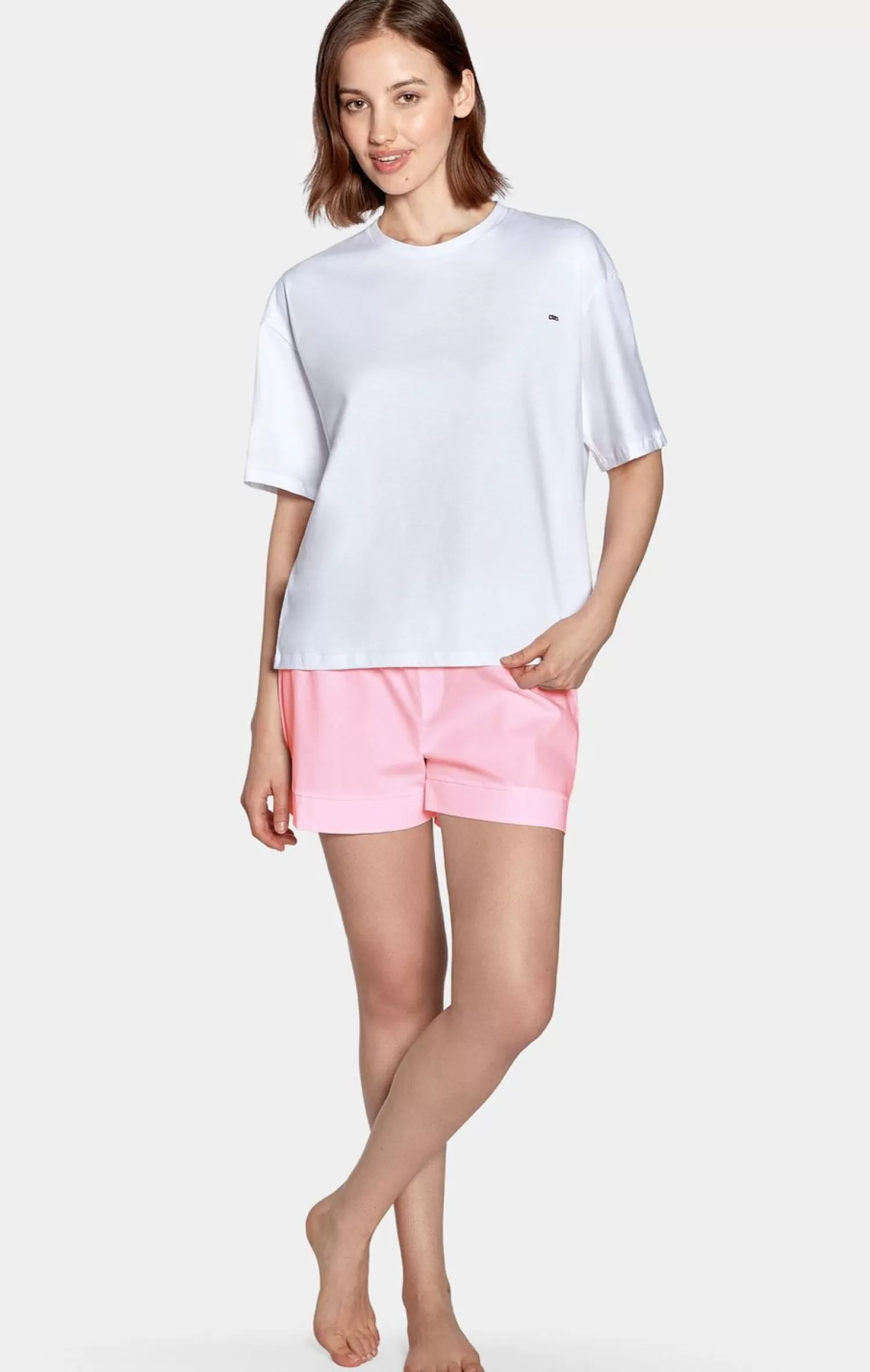 Eden Park Ensemble Pyjama Court Rose Et Blanc En Jersey Coton-Femme Pyjamas