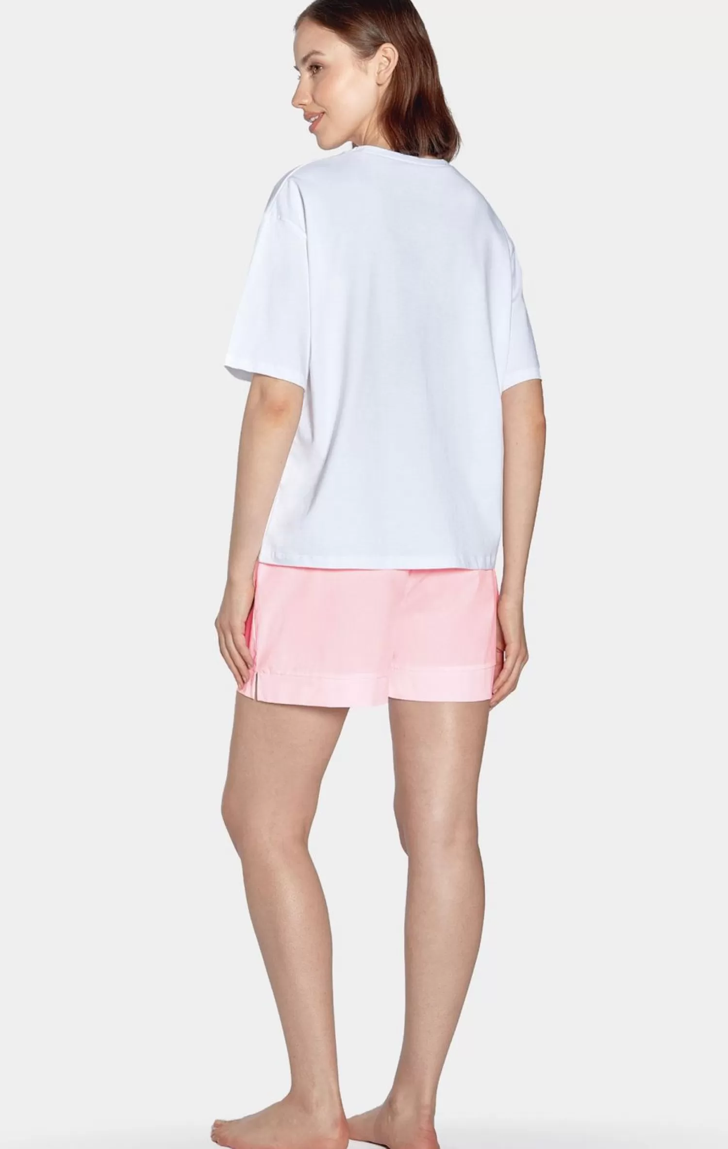 Eden Park Ensemble Pyjama Court Rose Et Blanc En Jersey Coton-Femme Pyjamas