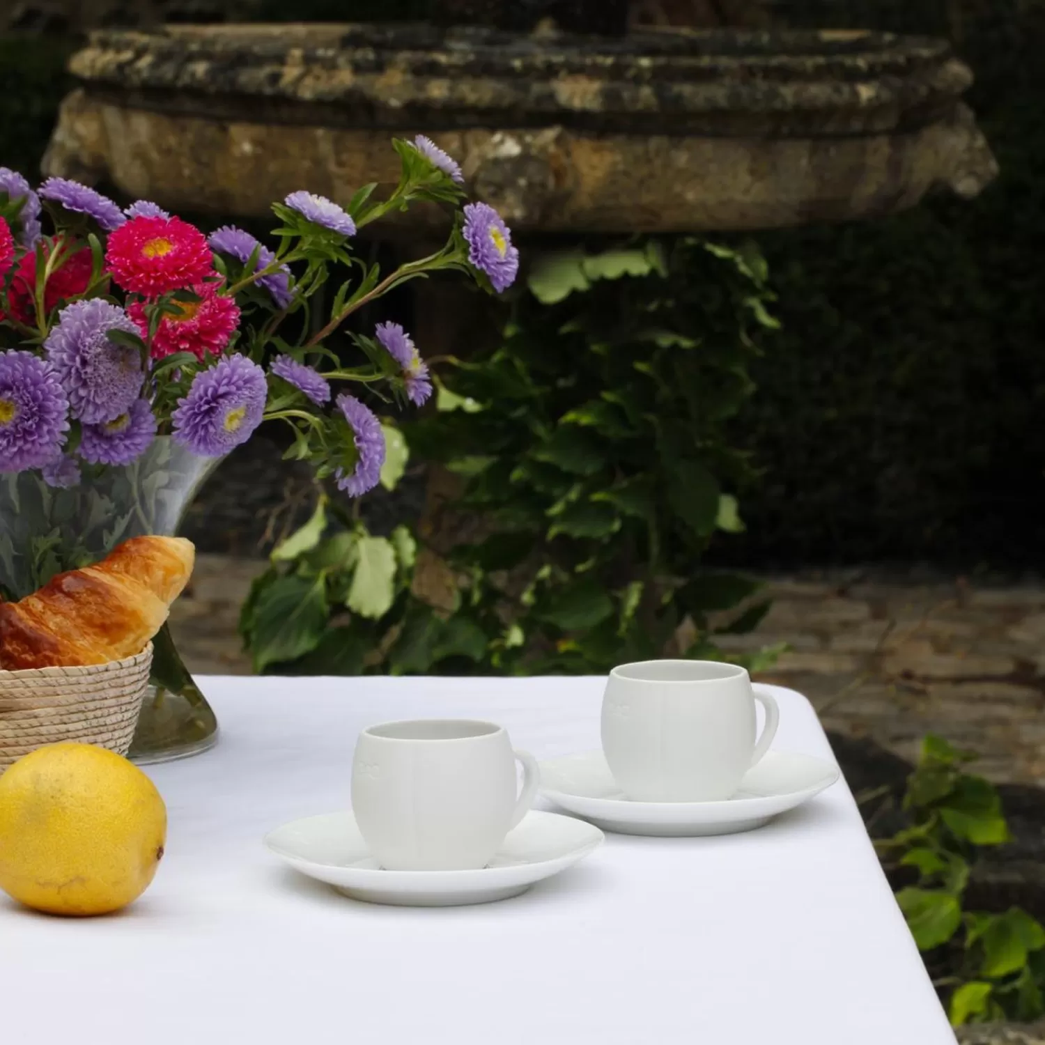 Eden Park Lot De 2 Tasses Et Sous-Tasses Blanches En Porcelaine- Art De La Table