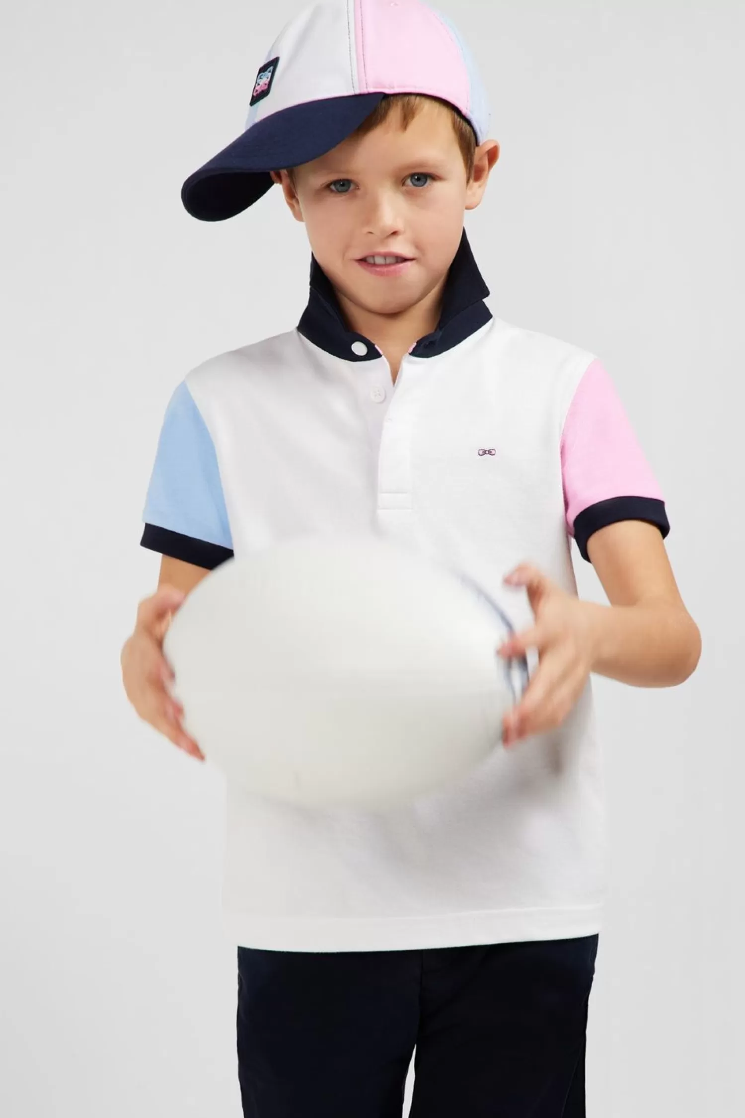 Eden Park Maillot Manches Courtes Blanc Manches Bicolores En Pique Coton-Enfant Enfant