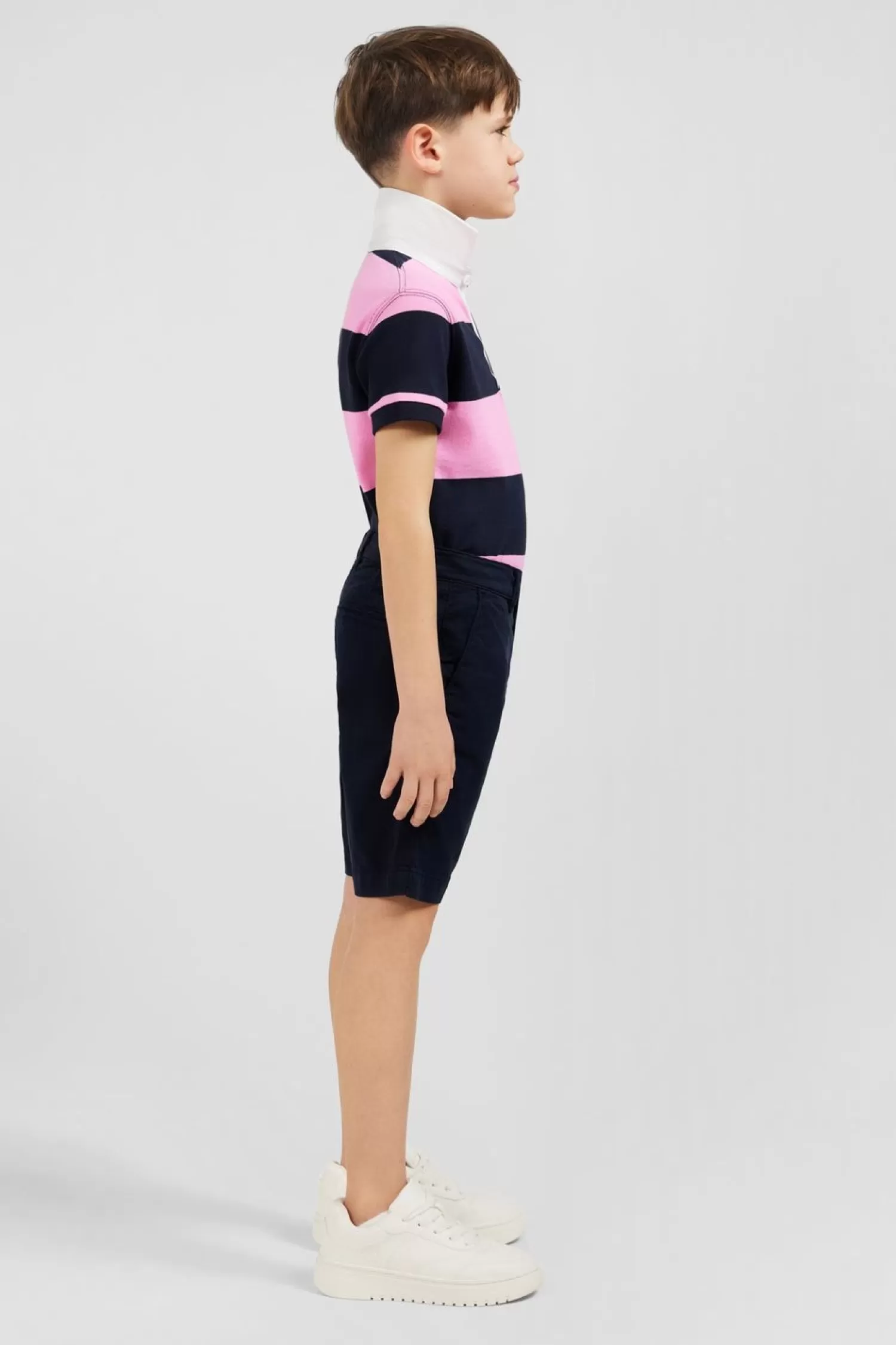 Eden Park Maillot Manches Courtes Cercle Rose Et Marine En Pique Coton-Enfant Enfant