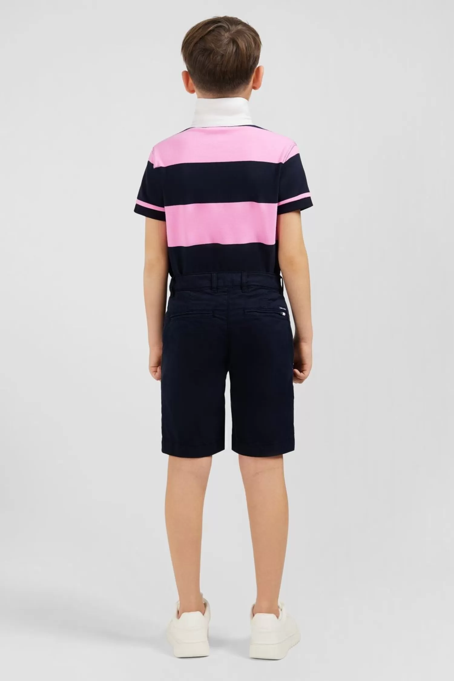 Eden Park Maillot Manches Courtes Cercle Rose Et Marine En Pique Coton-Enfant Enfant
