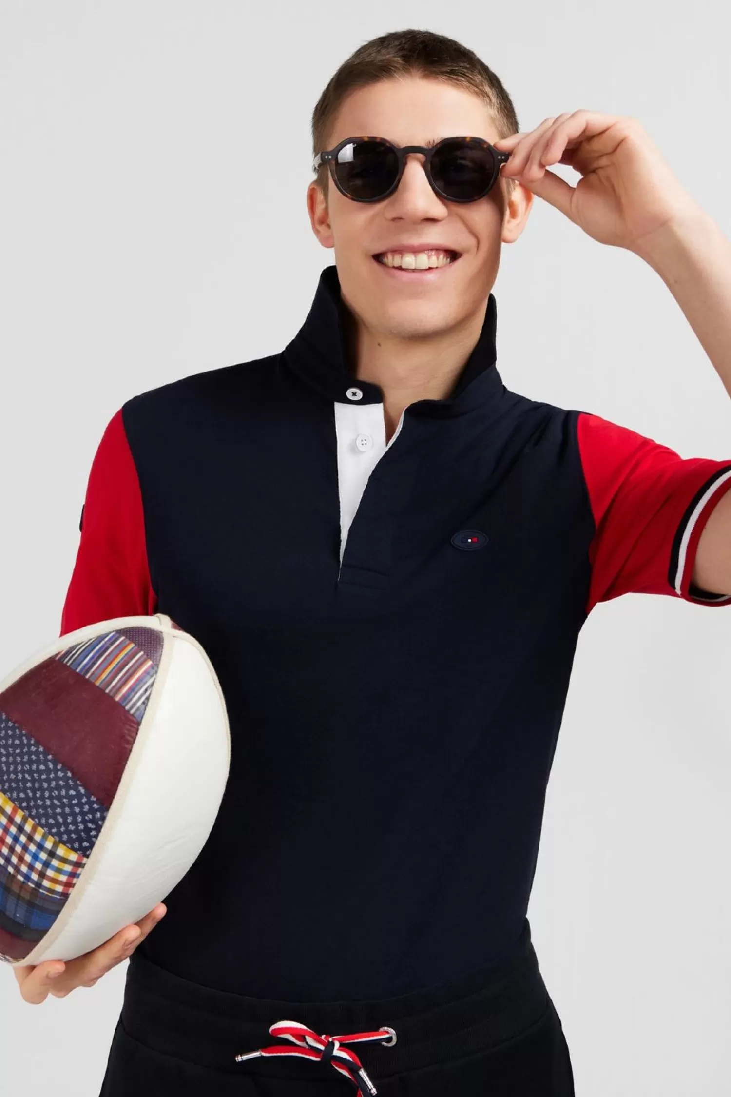 Eden Park Maillot Rouge Colorblock A Broderie Coq Au Dos-Homme Maillots De Rugby