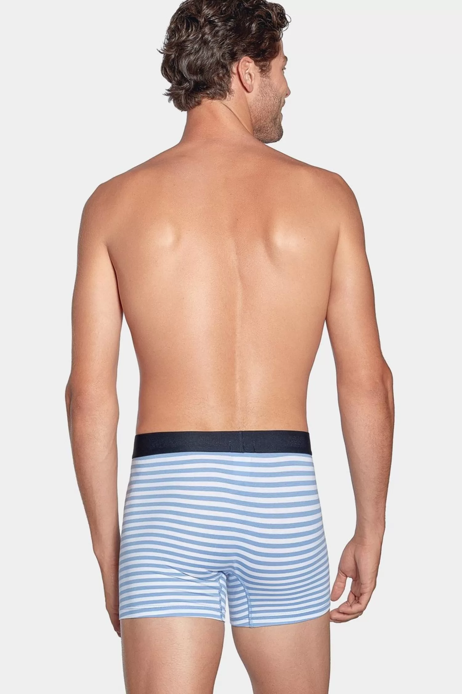 Eden Park Pack De 2 Boxers Blanc Rayures Bleu Ciel Et Uni Bleu Fonce-Homme Sous-Vêtements