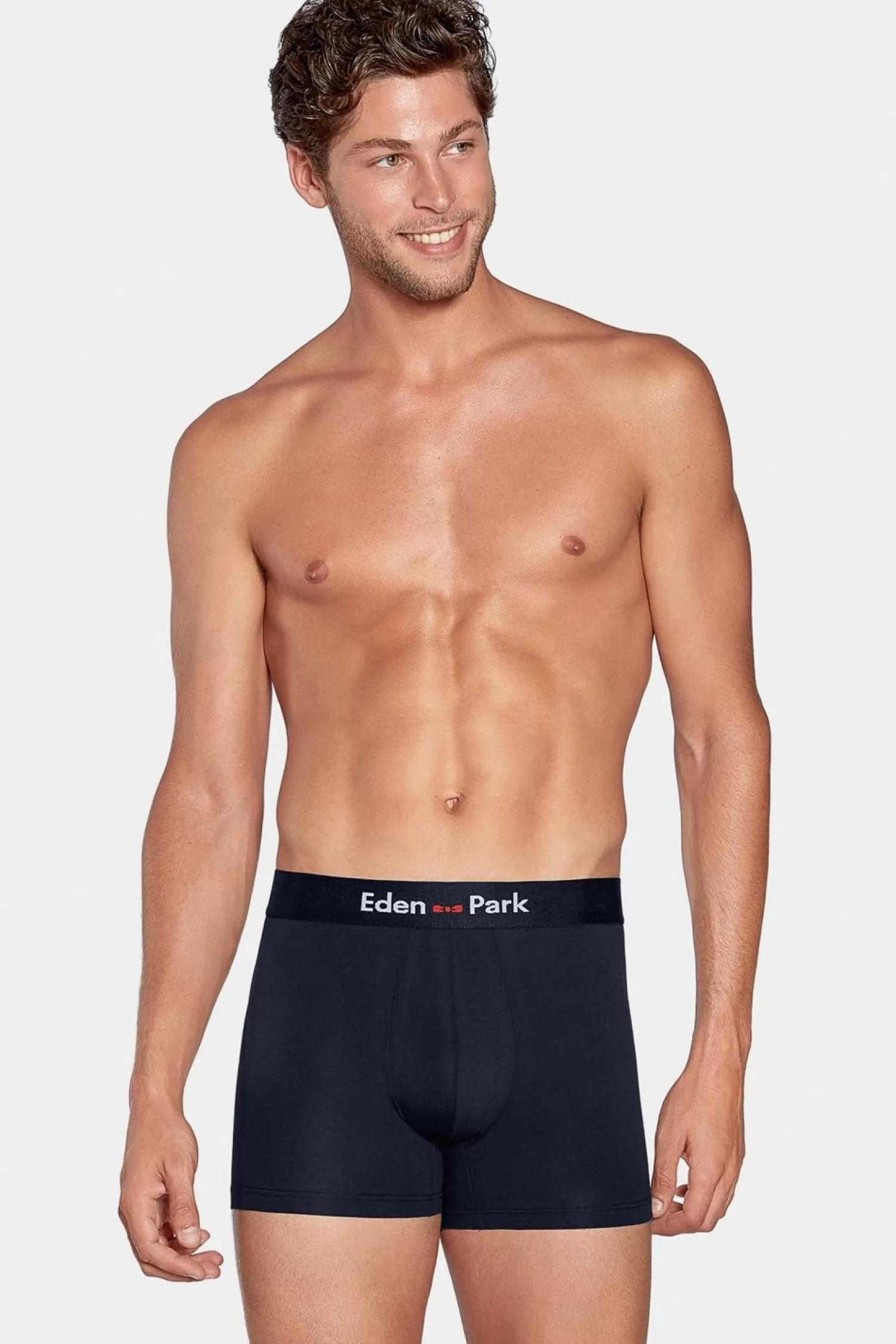 Eden Park Pack De 2 Boxers Blanc Rayures Bleu Ciel Et Uni Bleu Fonce-Homme Sous-Vêtements