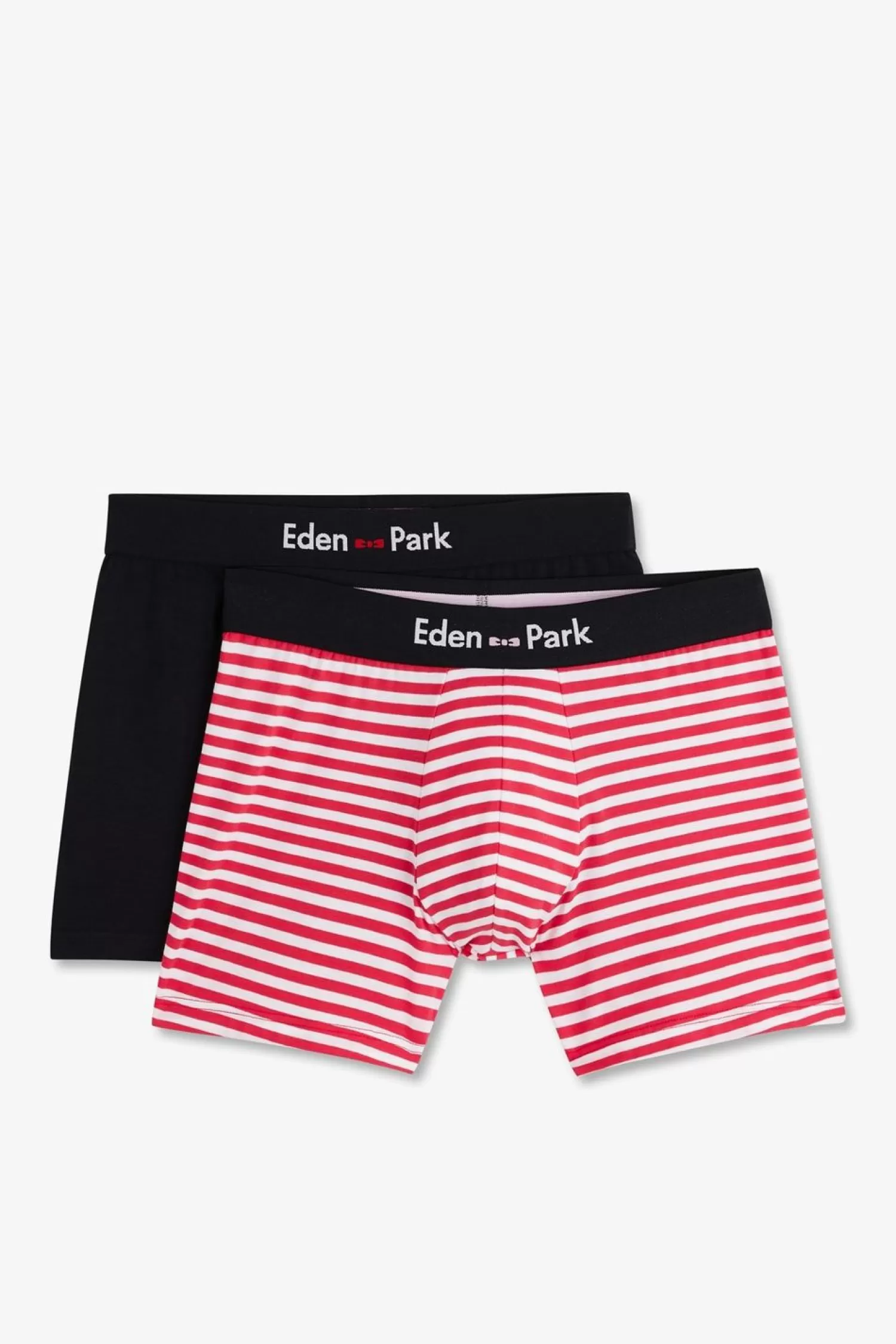 Eden Park Pack De 2 Boxers Blanc Rayures Rouge Et Uni Bleu Fonce-Homme Sous-Vêtements