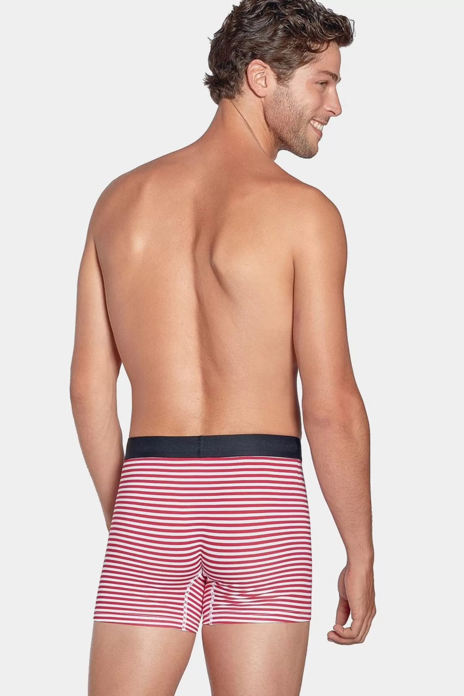 Eden Park Pack De 2 Boxers Blanc Rayures Rouge Et Uni Bleu Fonce-Homme Sous-Vêtements