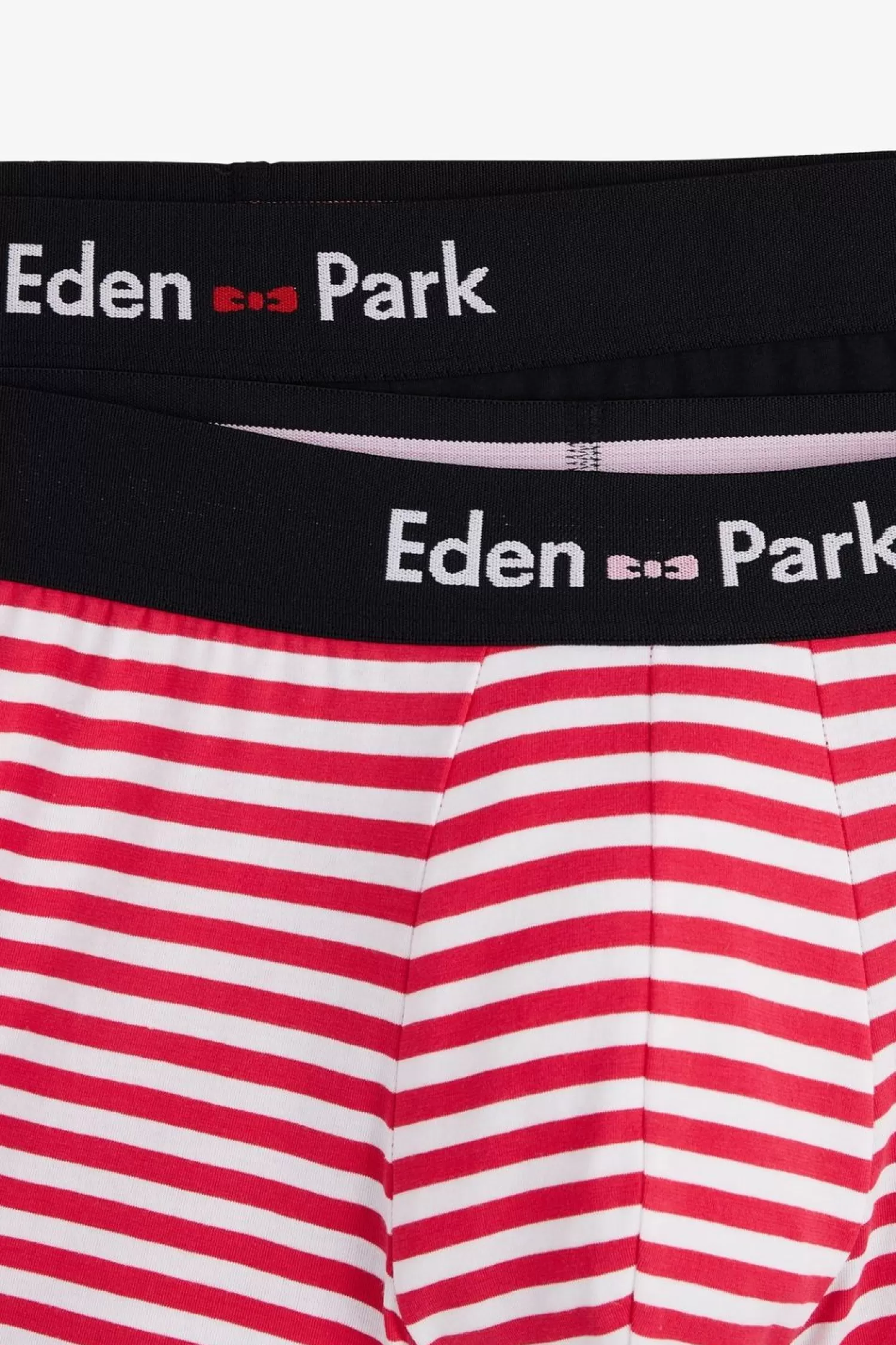 Eden Park Pack De 2 Boxers Blanc Rayures Rouge Et Uni Bleu Fonce-Homme Sous-Vêtements