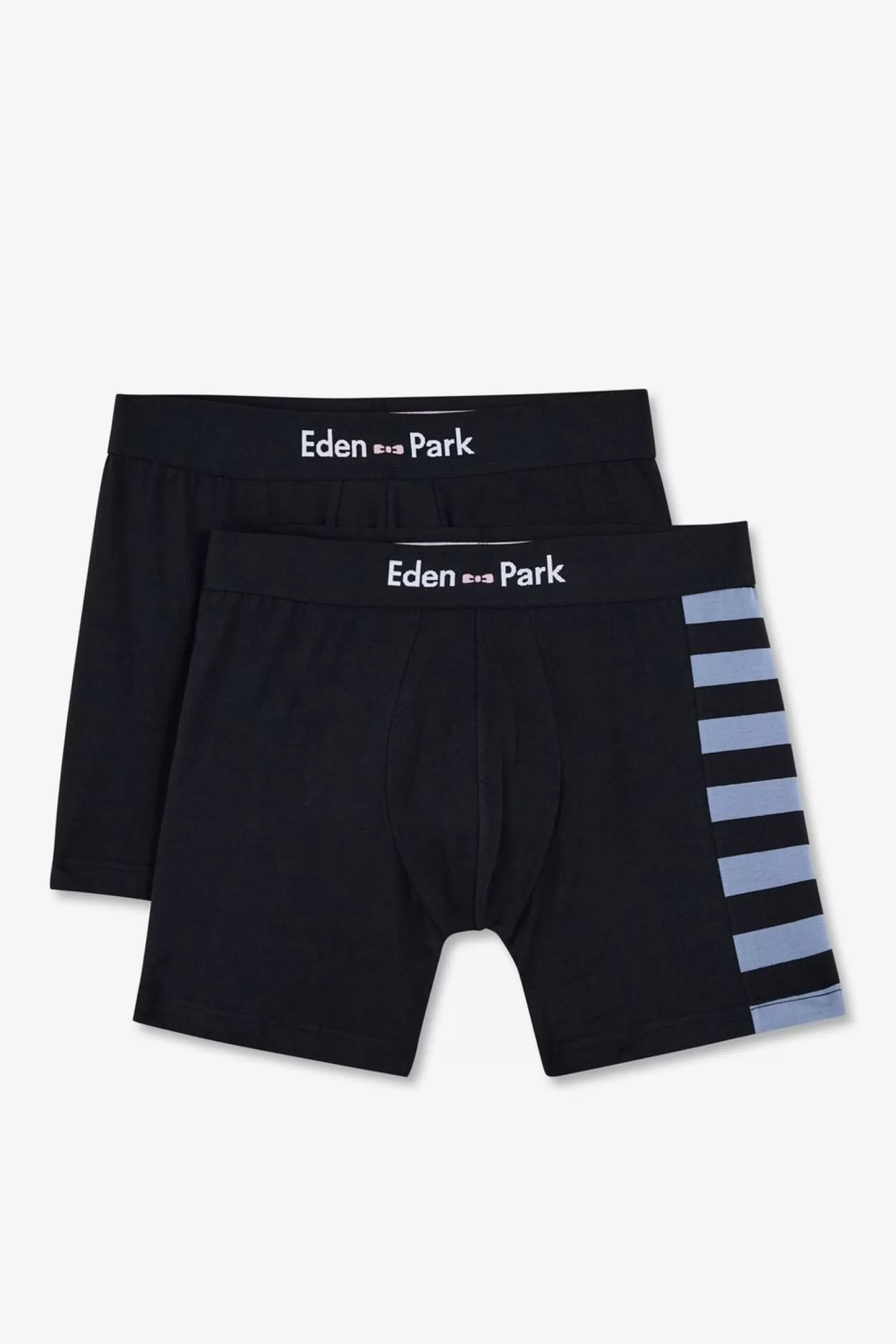 Eden Park Pack De 2 Boxers Bleu Marine Details Rayures Et Uni-Homme Sous-Vêtements