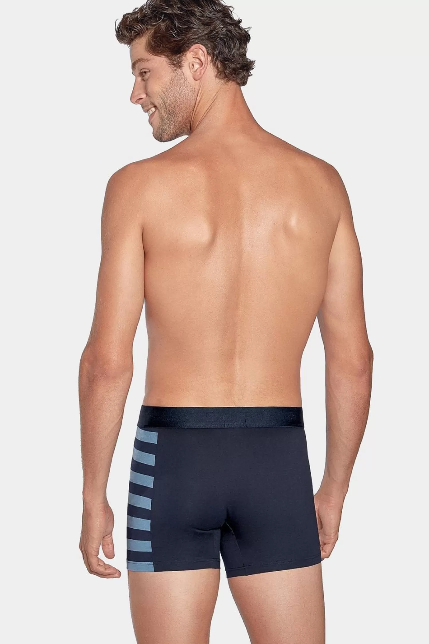 Eden Park Pack De 2 Boxers Bleu Marine Details Rayures Et Uni-Homme Sous-Vêtements