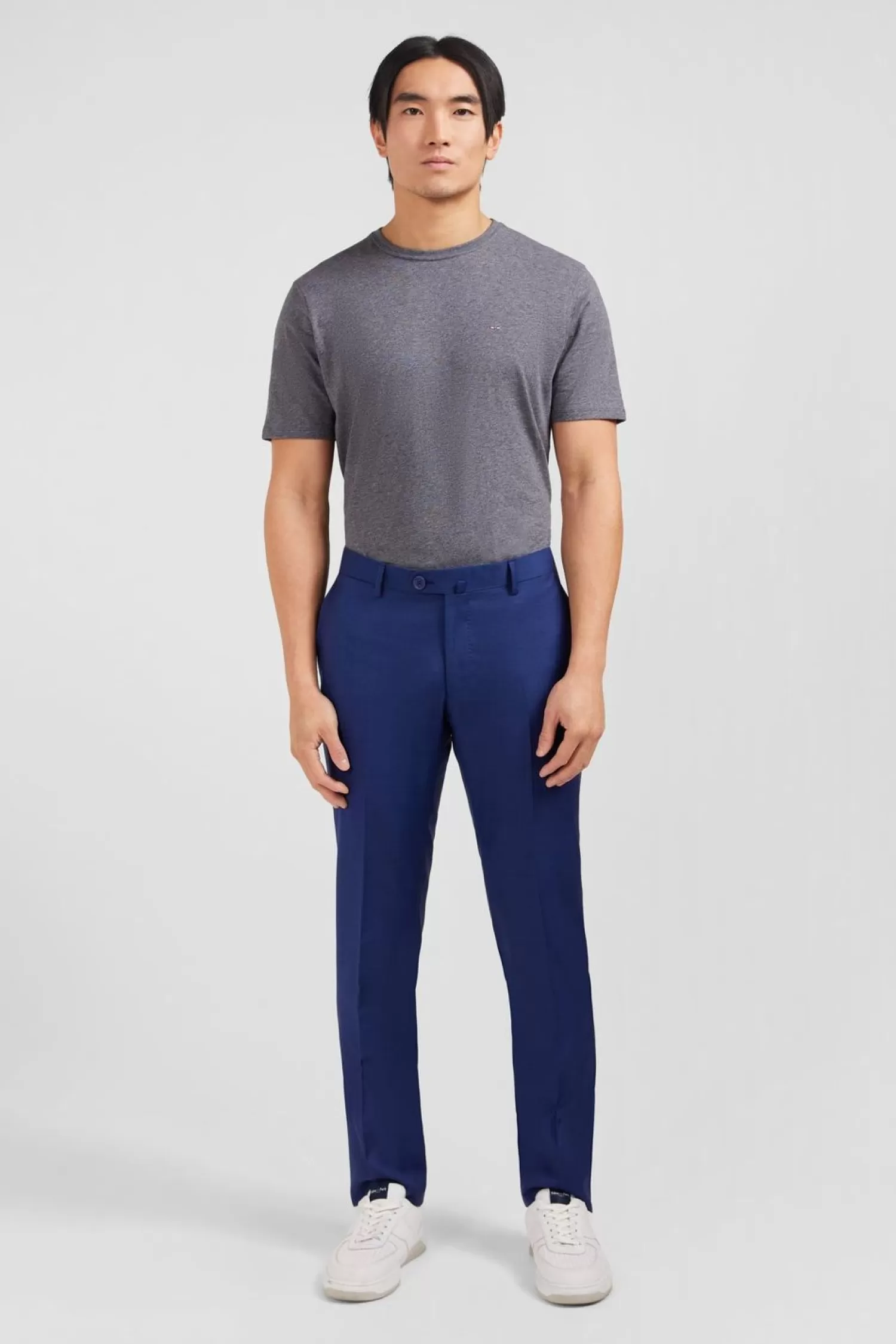 Eden Park Pantalon Slim Bleu En Laine A Plis Casses-Homme Pantalons