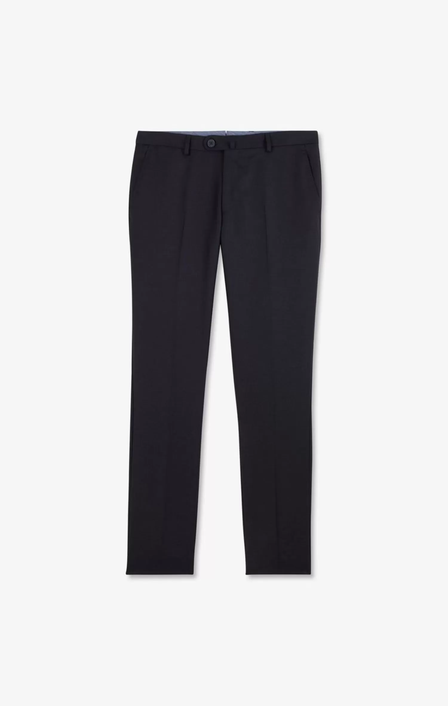 Eden Park Pantalon Slim Bleu Fonce En Laine A Plis Casses-Homme Pantalons